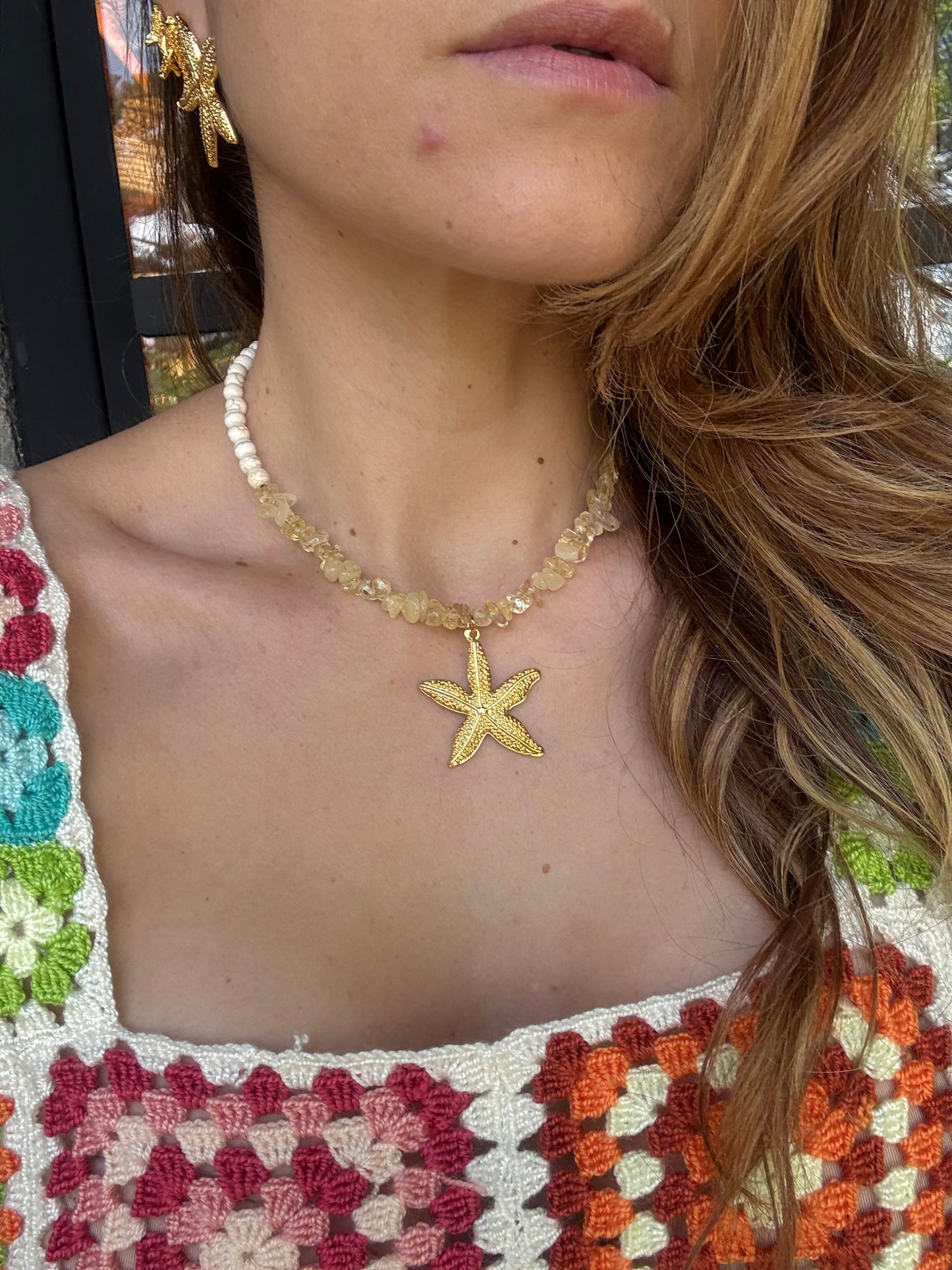 Collar piedra picada dije estrella de mar