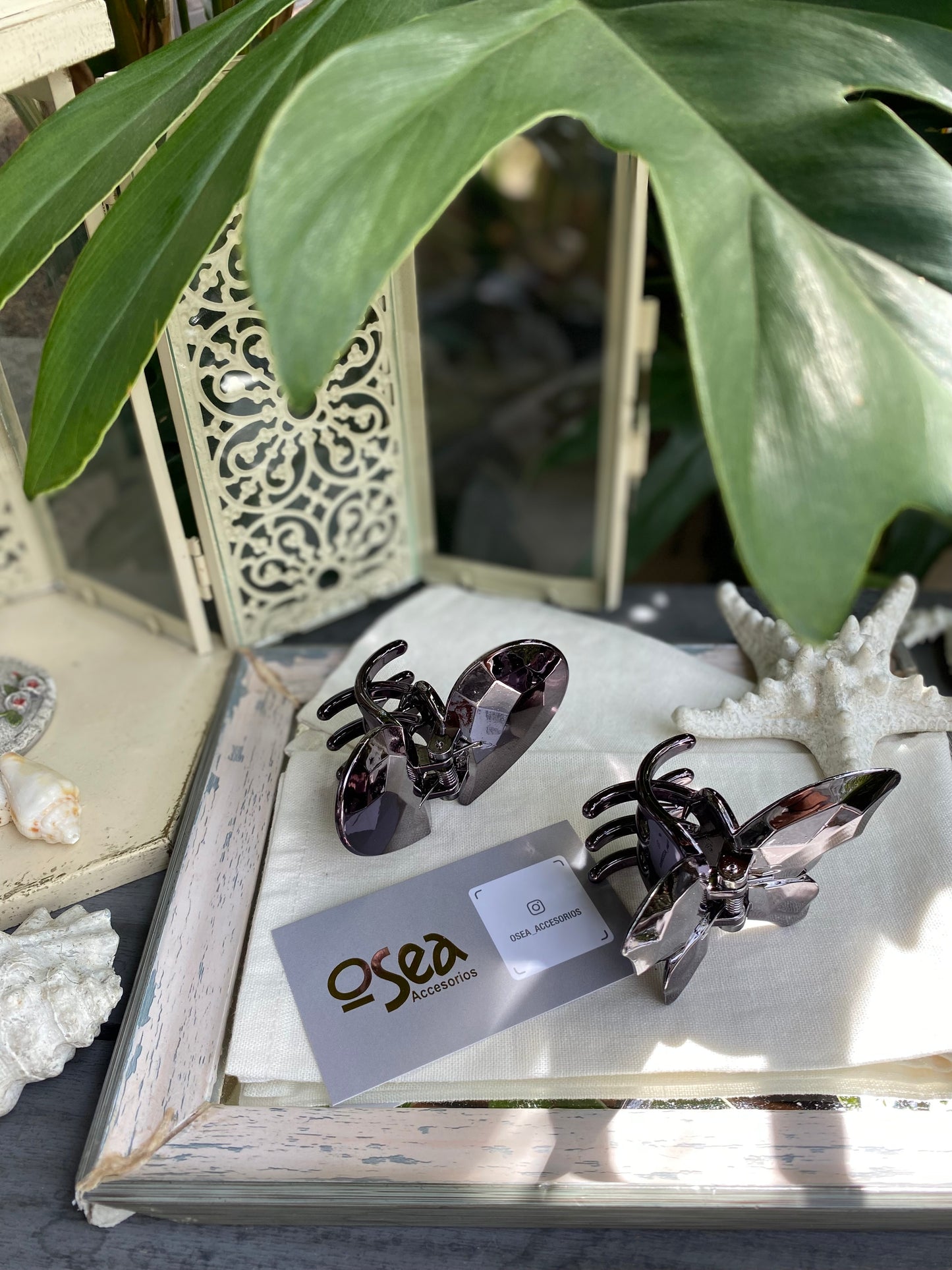 Set caimanes metalizados mariposa y corazon