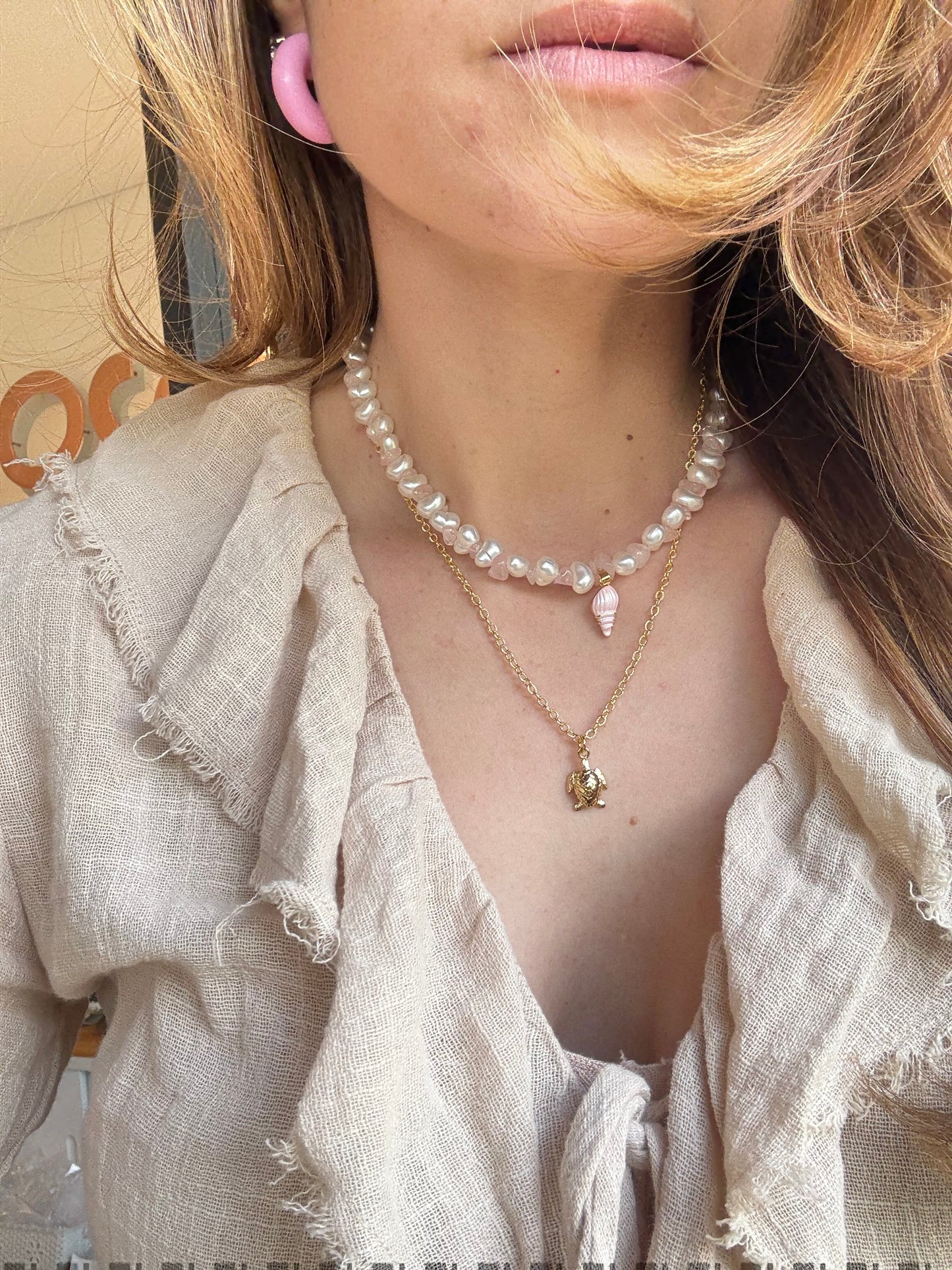 Collar doble perlas y piedra picada