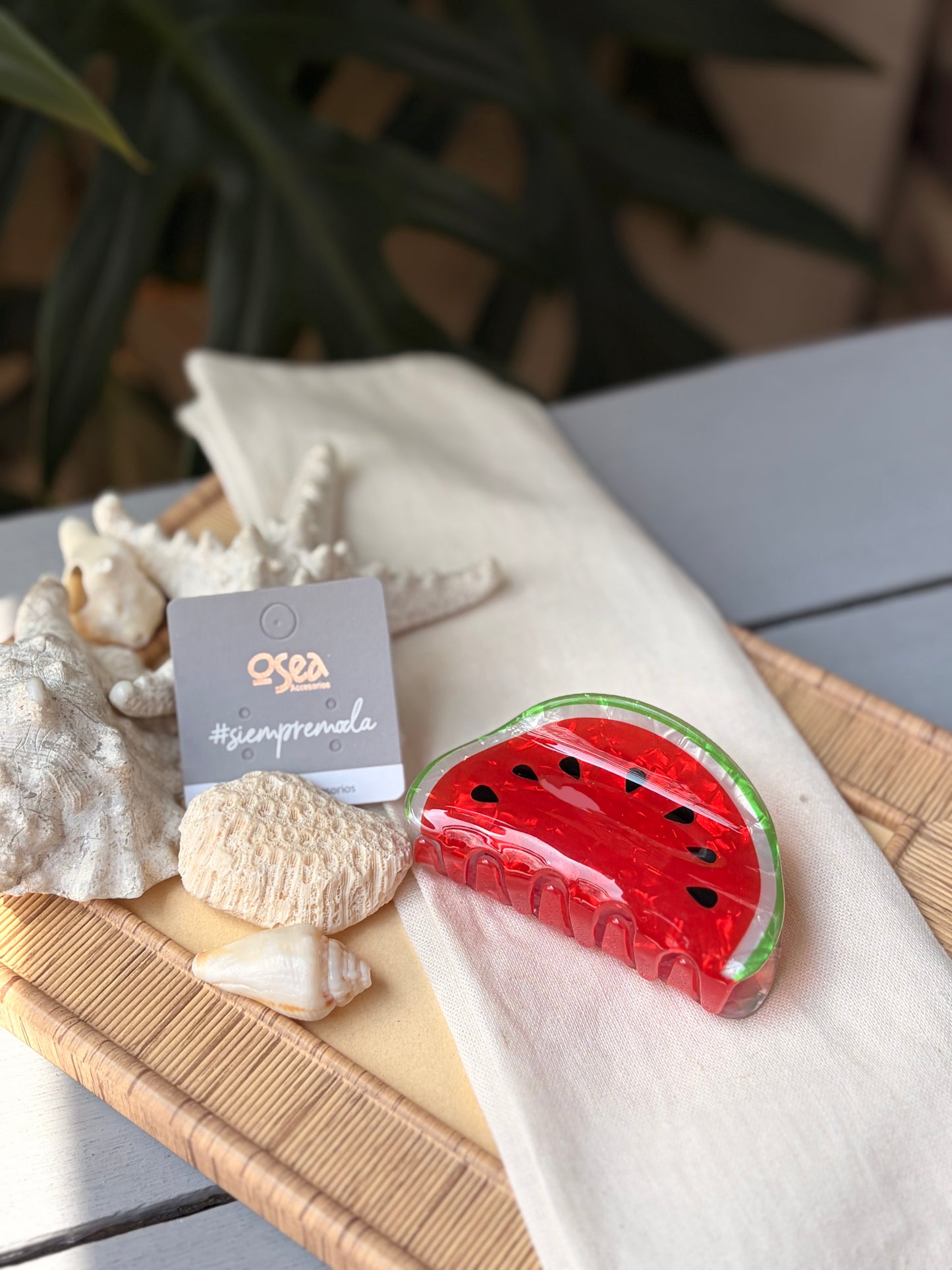 Caimán hair clip sandía tipo nácar