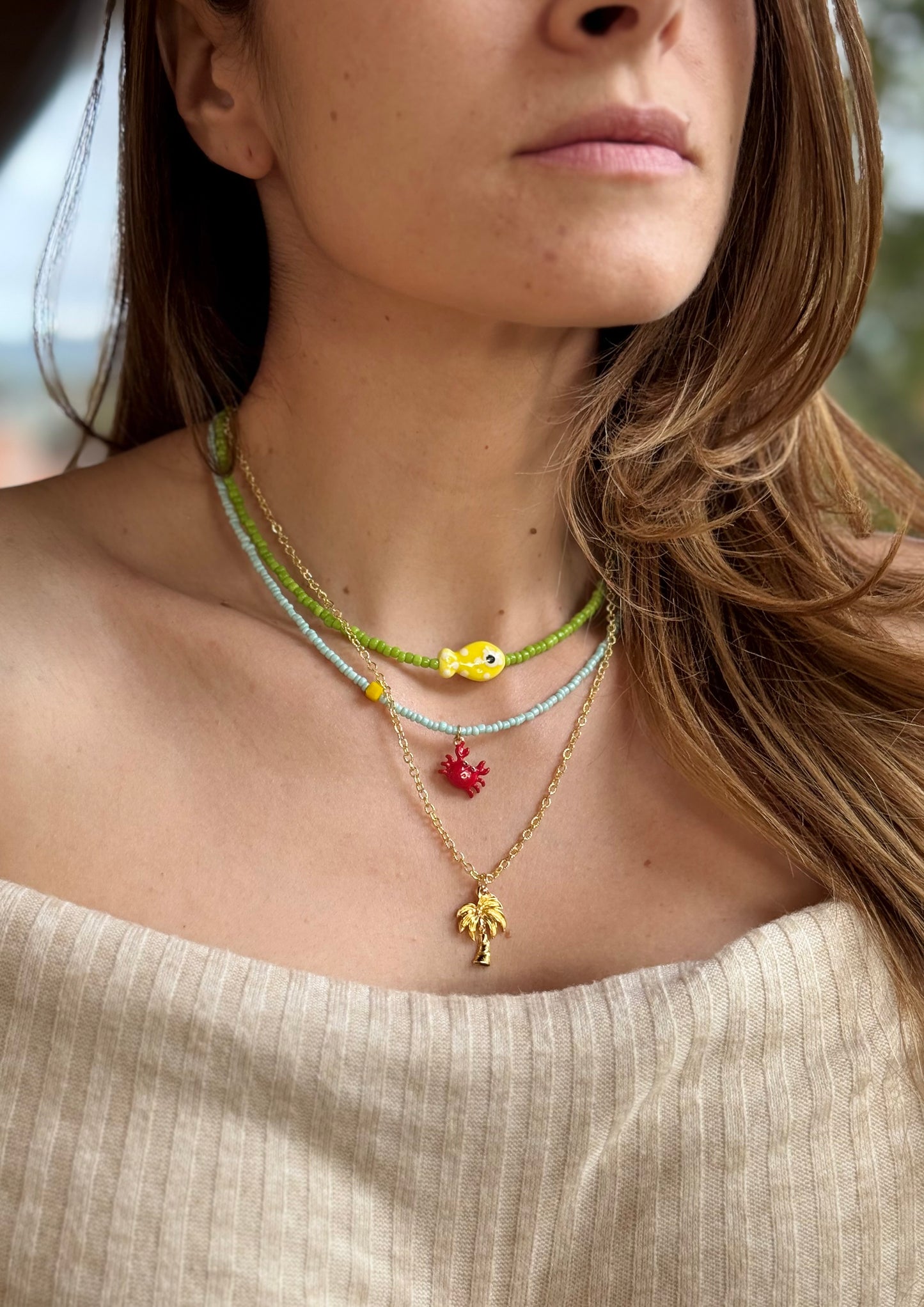 Collar triple palmera y pez