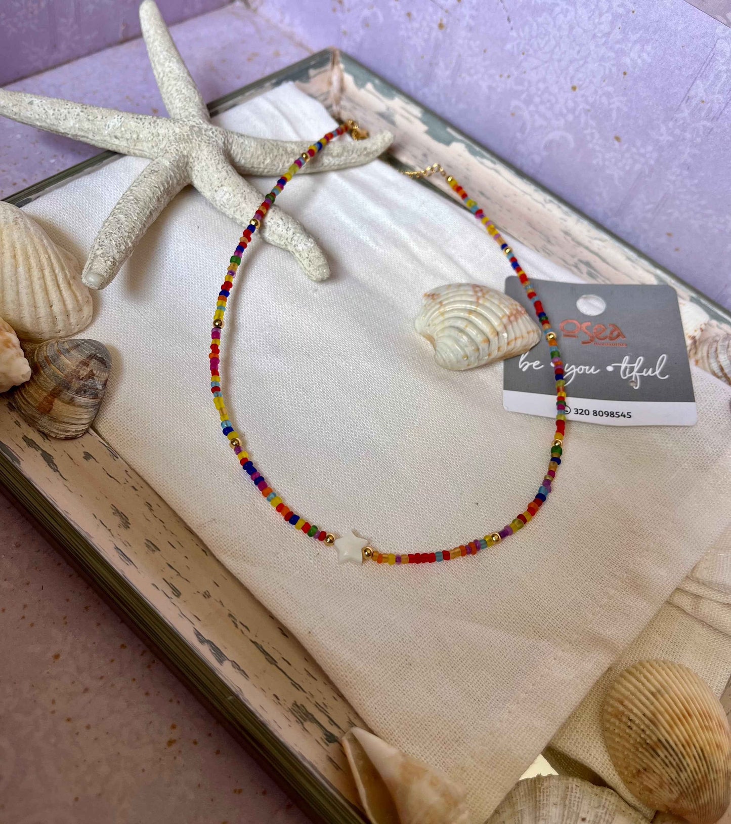 Choker mostacilla dije estrella nacar