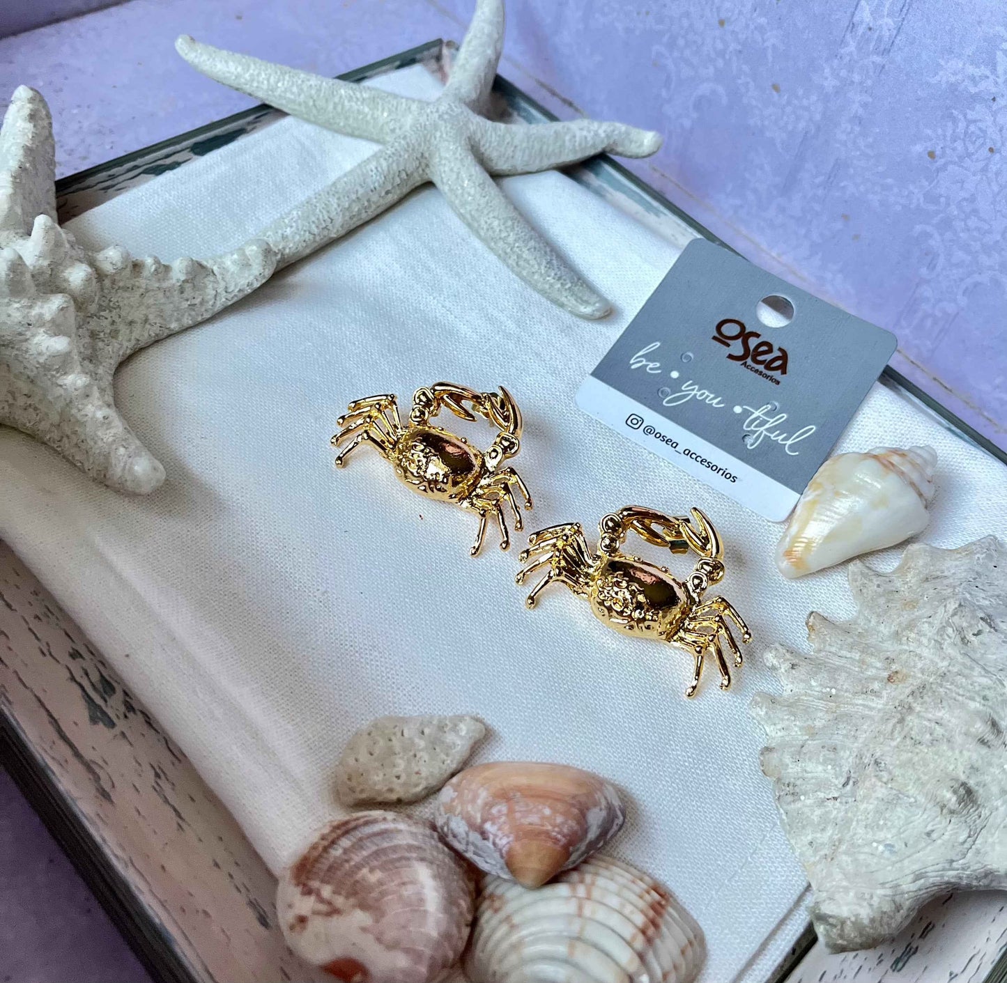 Aretes cangrejo grande 24k