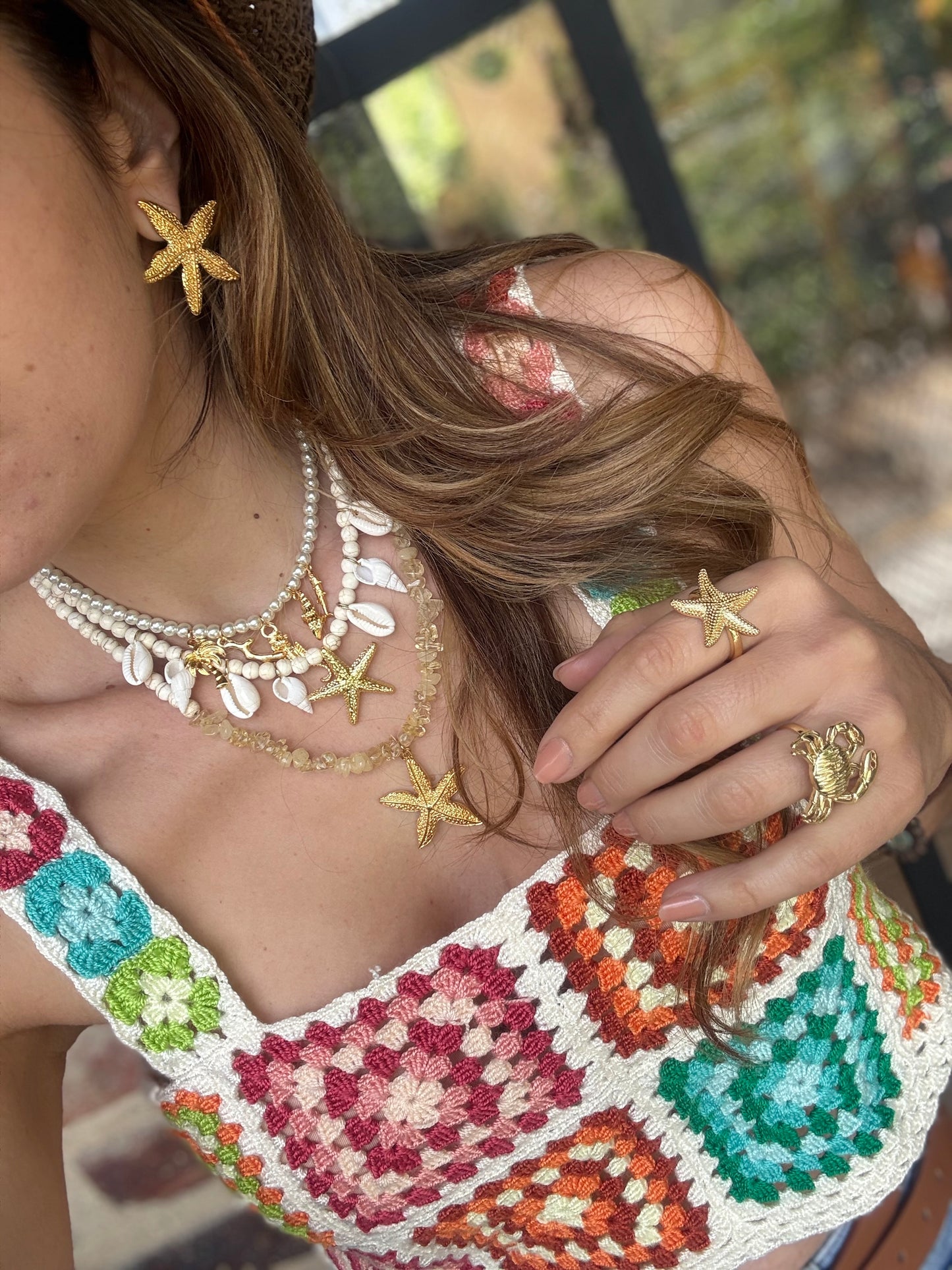 Collar piedra picada dije estrella de mar