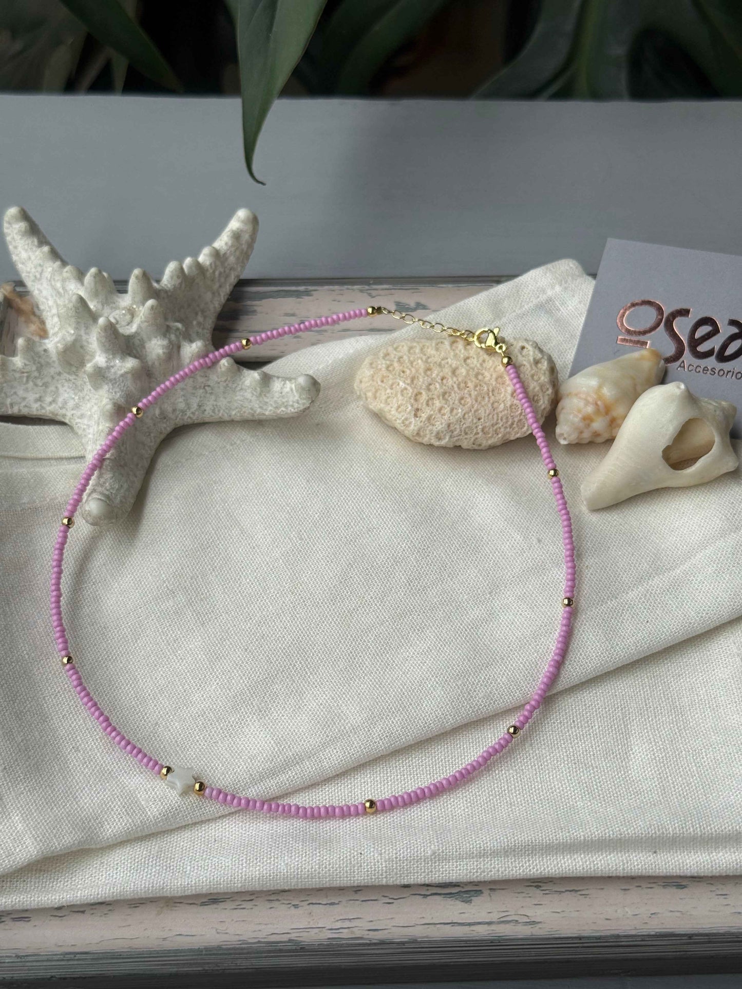 Choker mostacilla dije estrella nacar