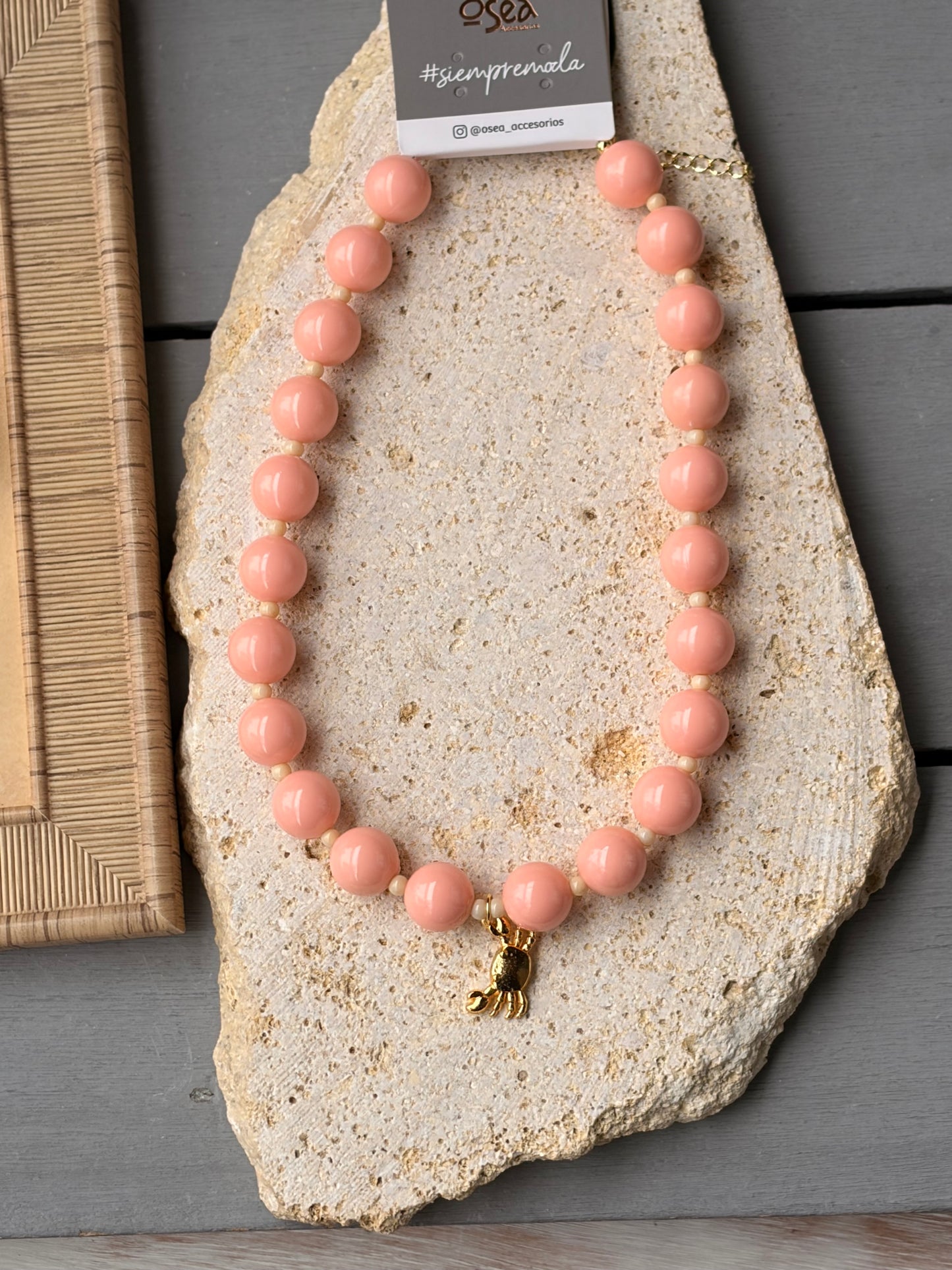 Collar bolas mandarina dije cangrejo 24k