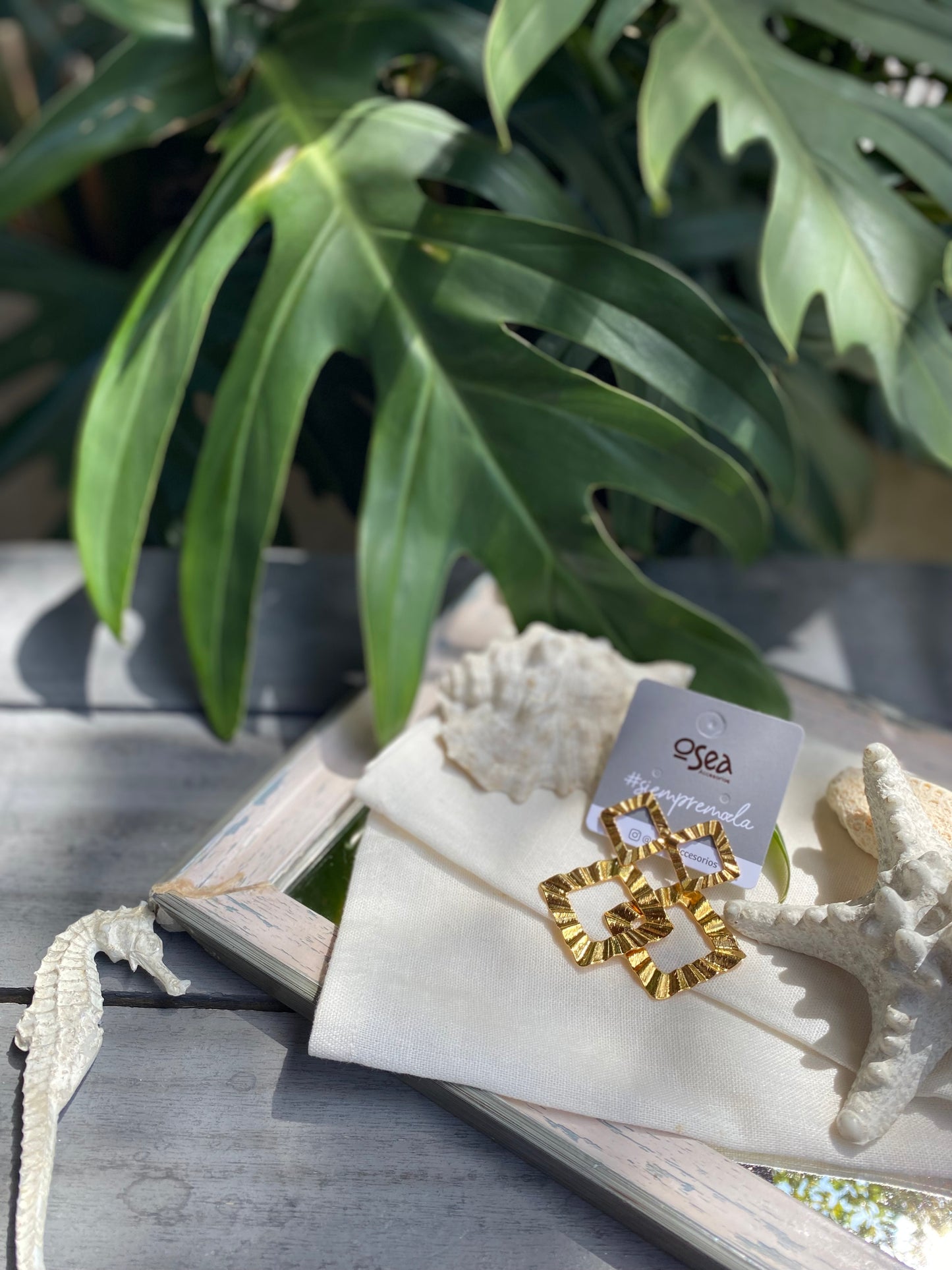 Aretes rombo doble en bronce