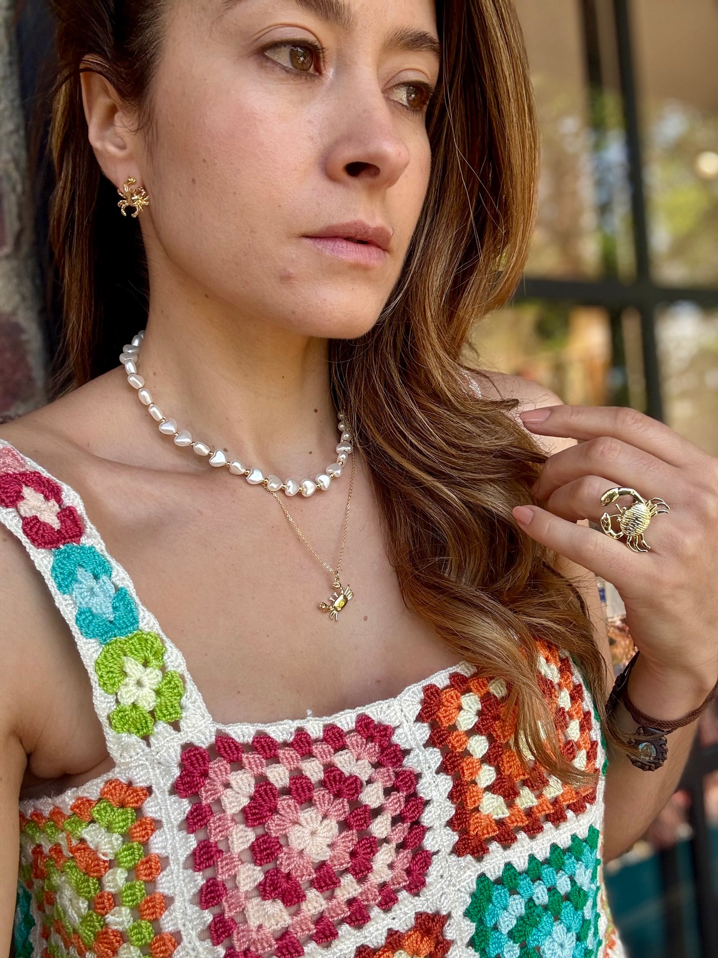 Collar doble Choker corazones y cadena cangrejo
