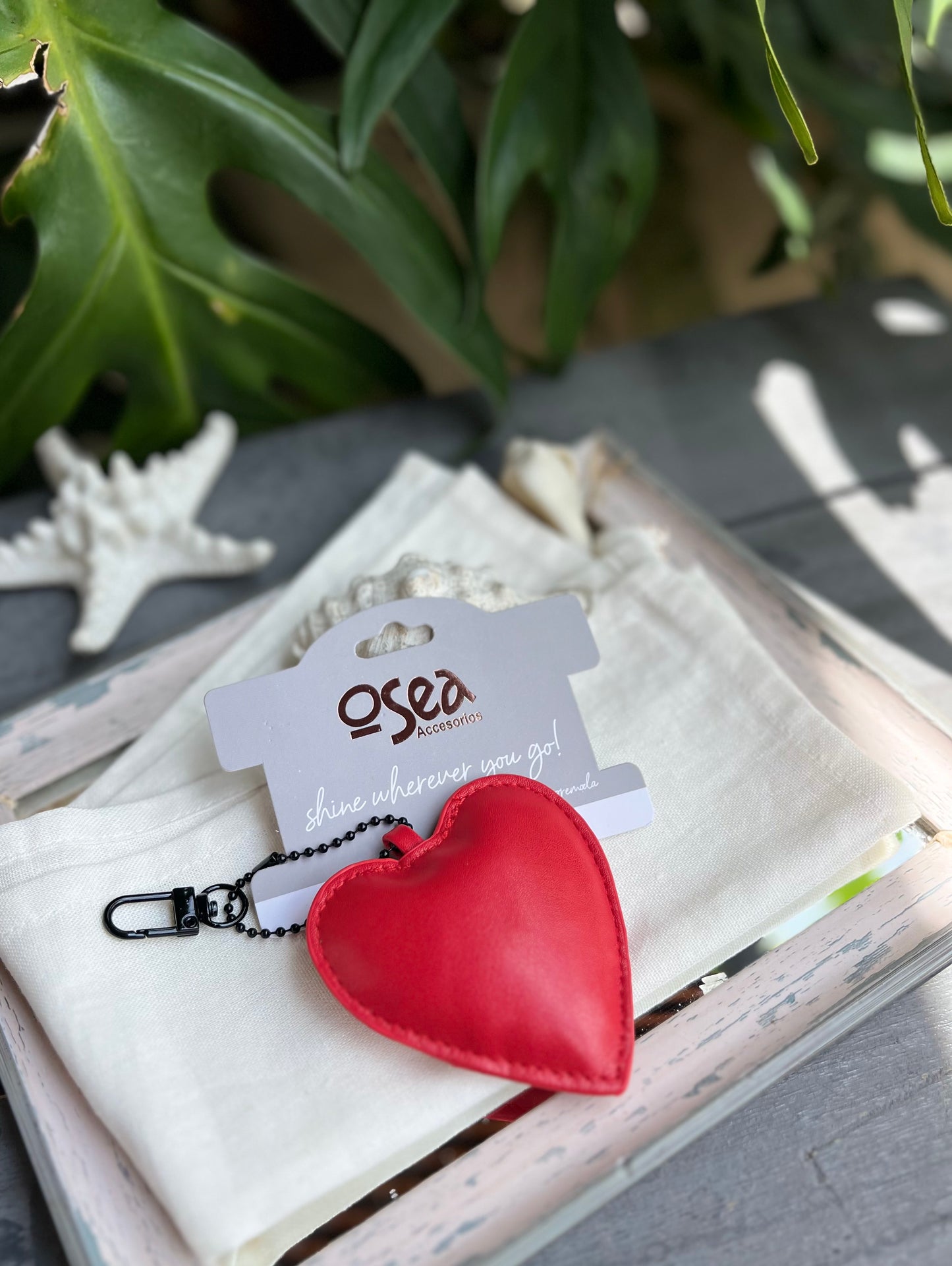 Llavero de corazón acolchado efecto cuero