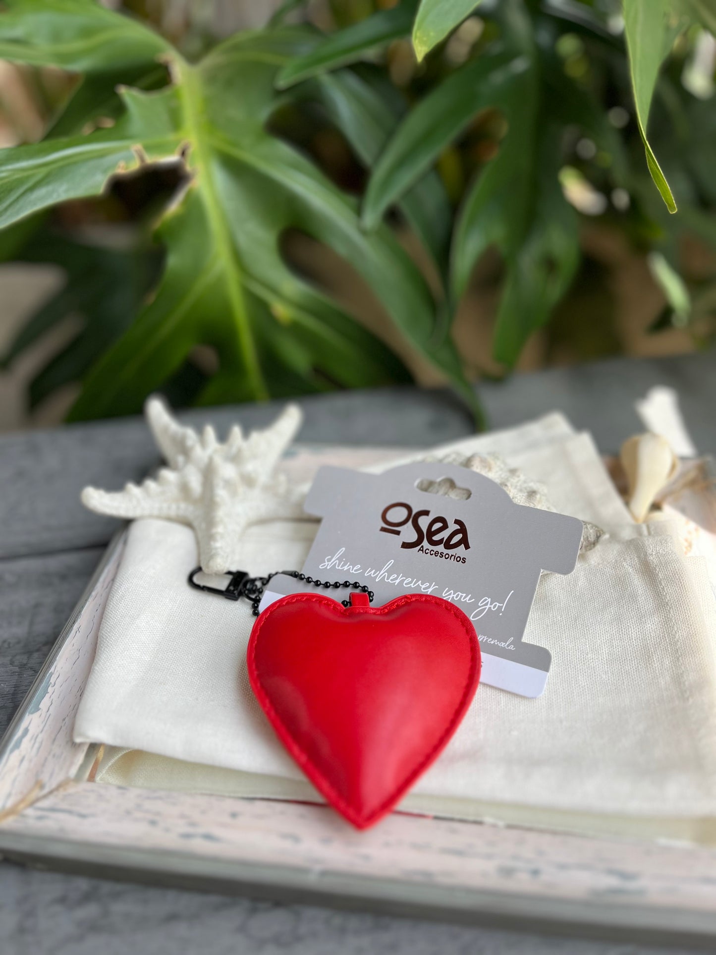Llavero de corazón acolchado efecto cuero