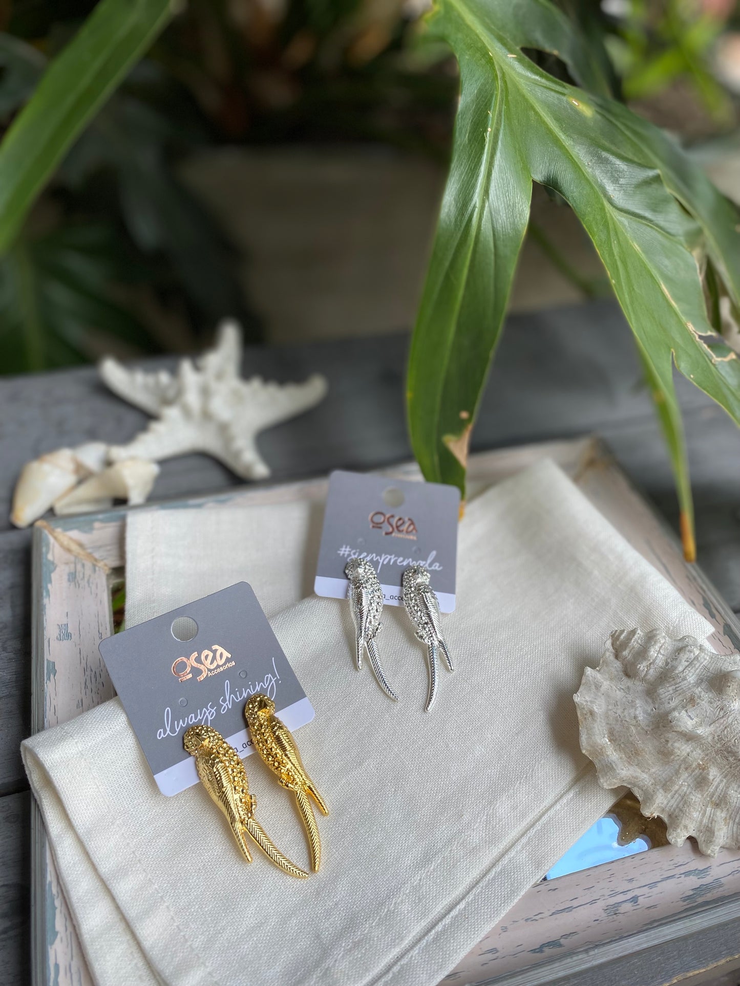 Aretes de loros baño en oro y plata
