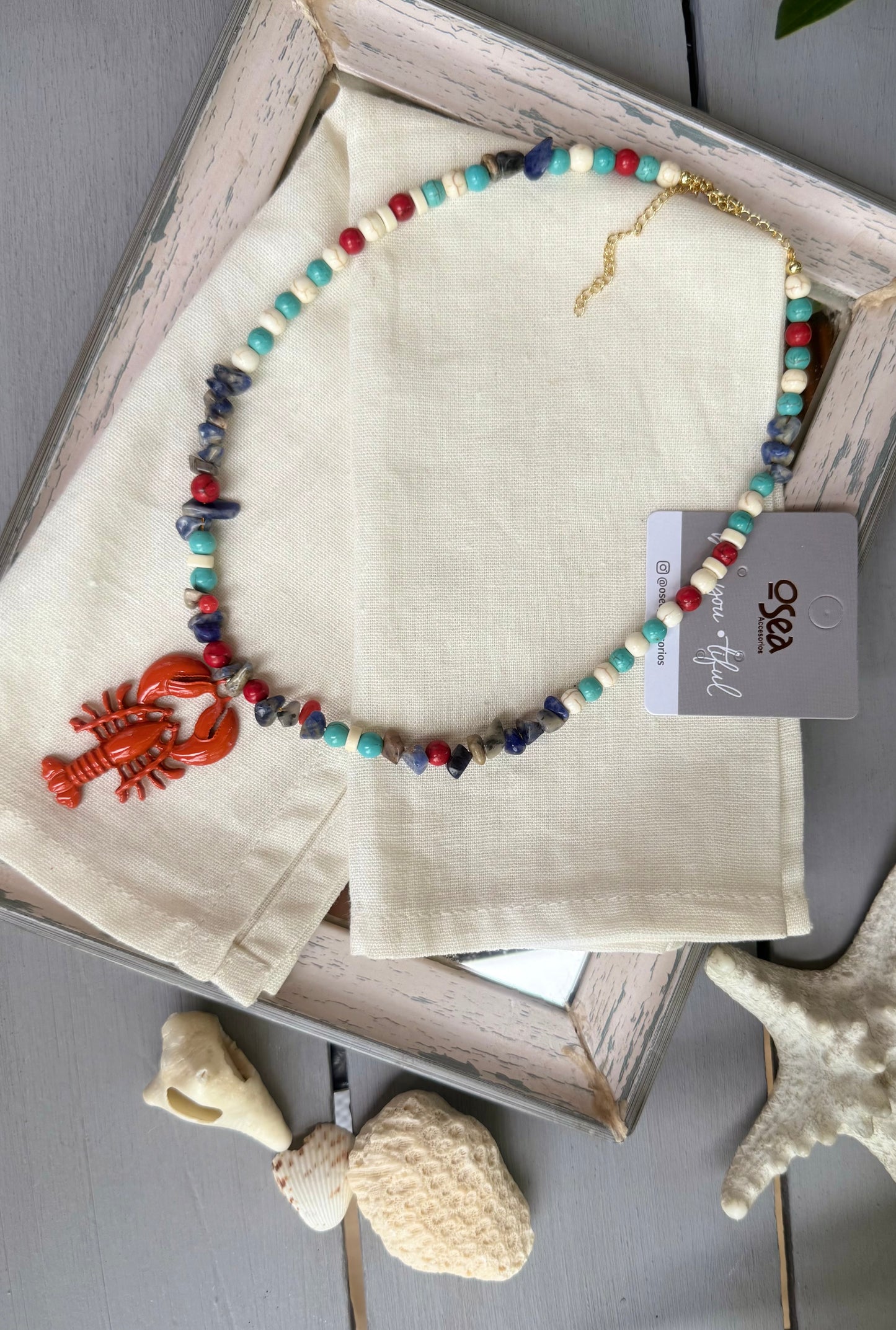 Collar piedras y langosta colores
