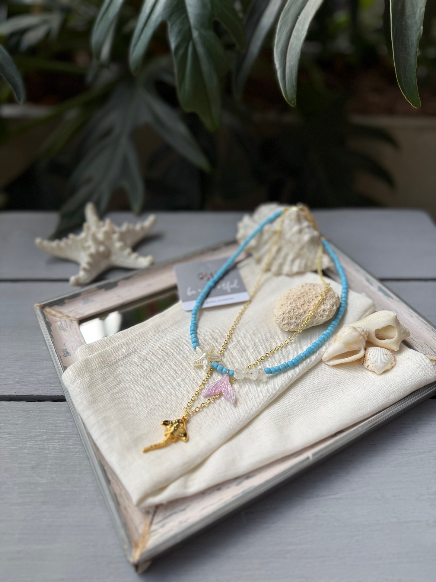 Collar doble azul dije mantarraya