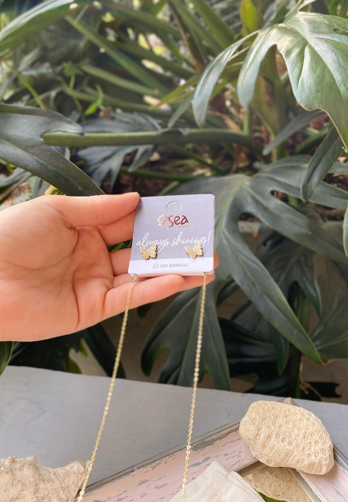 Set rodinado cadena y topos mariposa con piedras