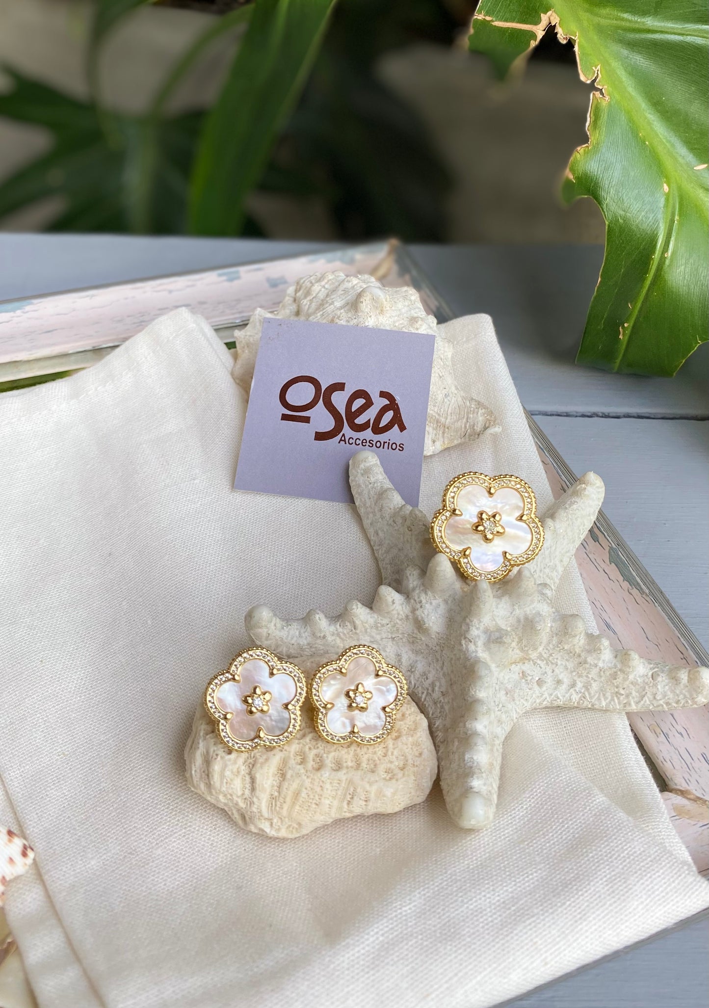 Set o conjunto anillo y topos flor nácar