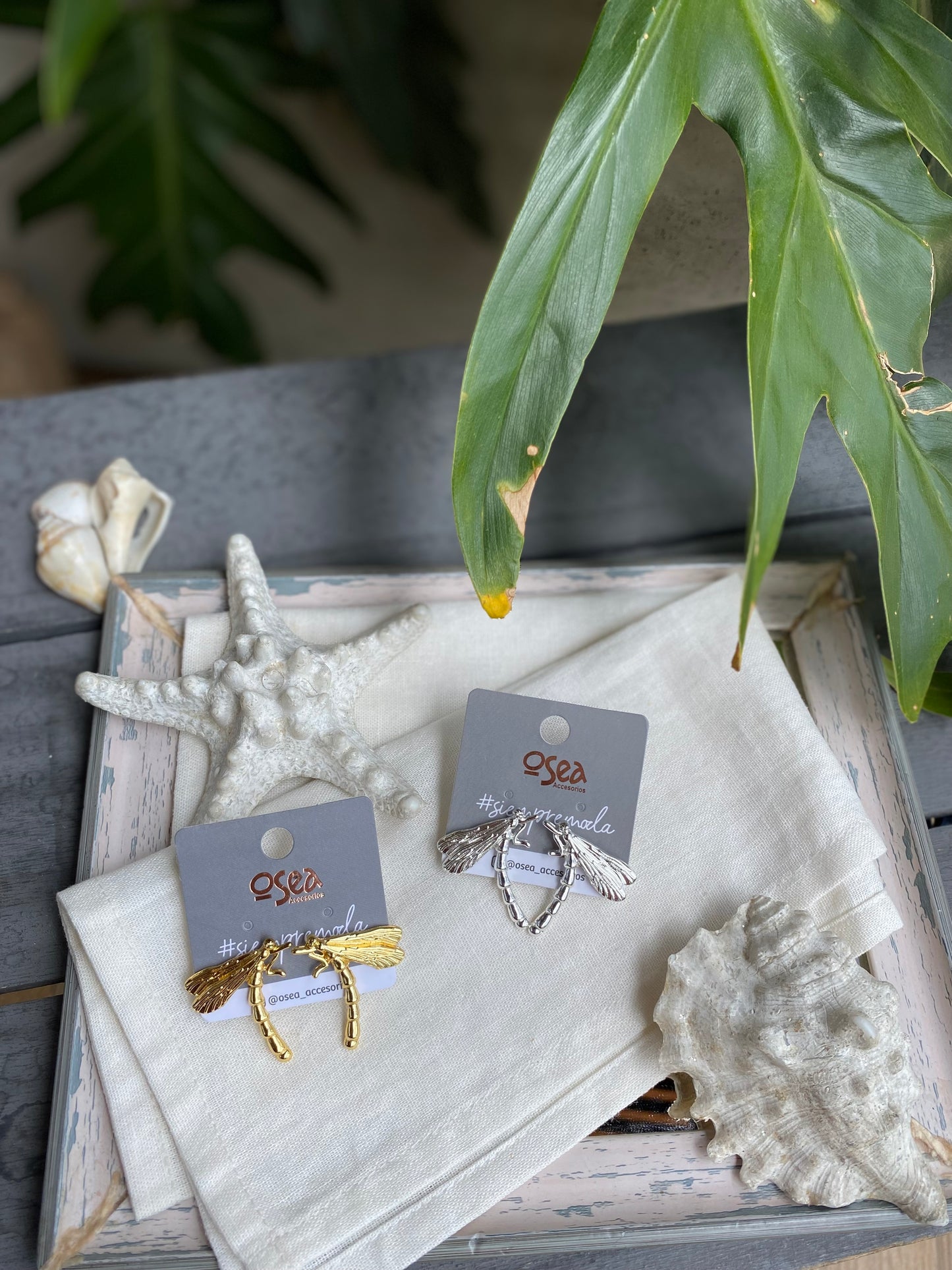 Aretes de libélulas enamoradas baño en oro y plata