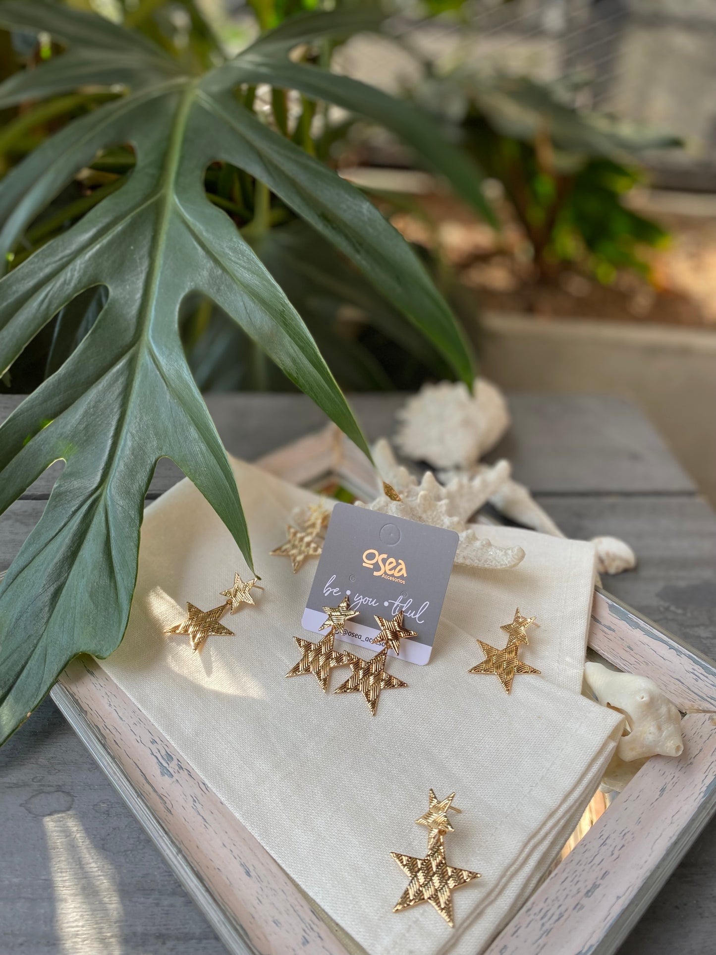 Aretes de estrella doble texturizada