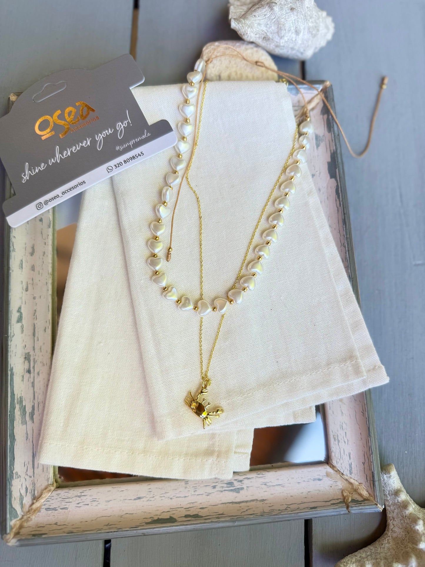 Collar doble Choker corazones y cadena cangrejo