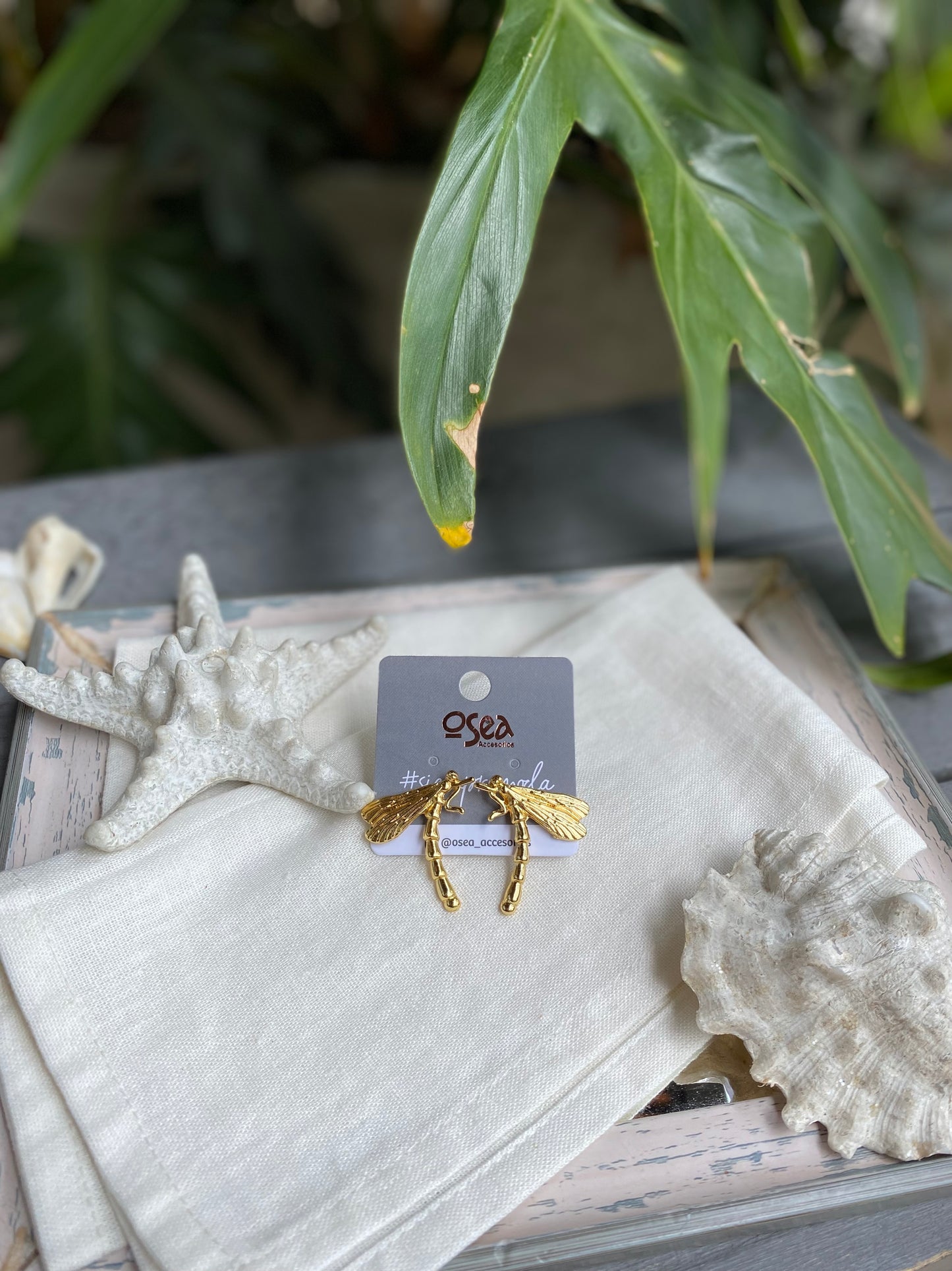 Aretes de libélulas enamoradas baño en oro y plata