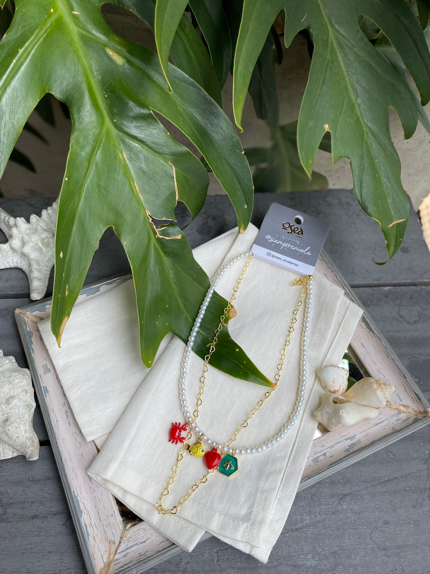 Collar doble perlas y dijes