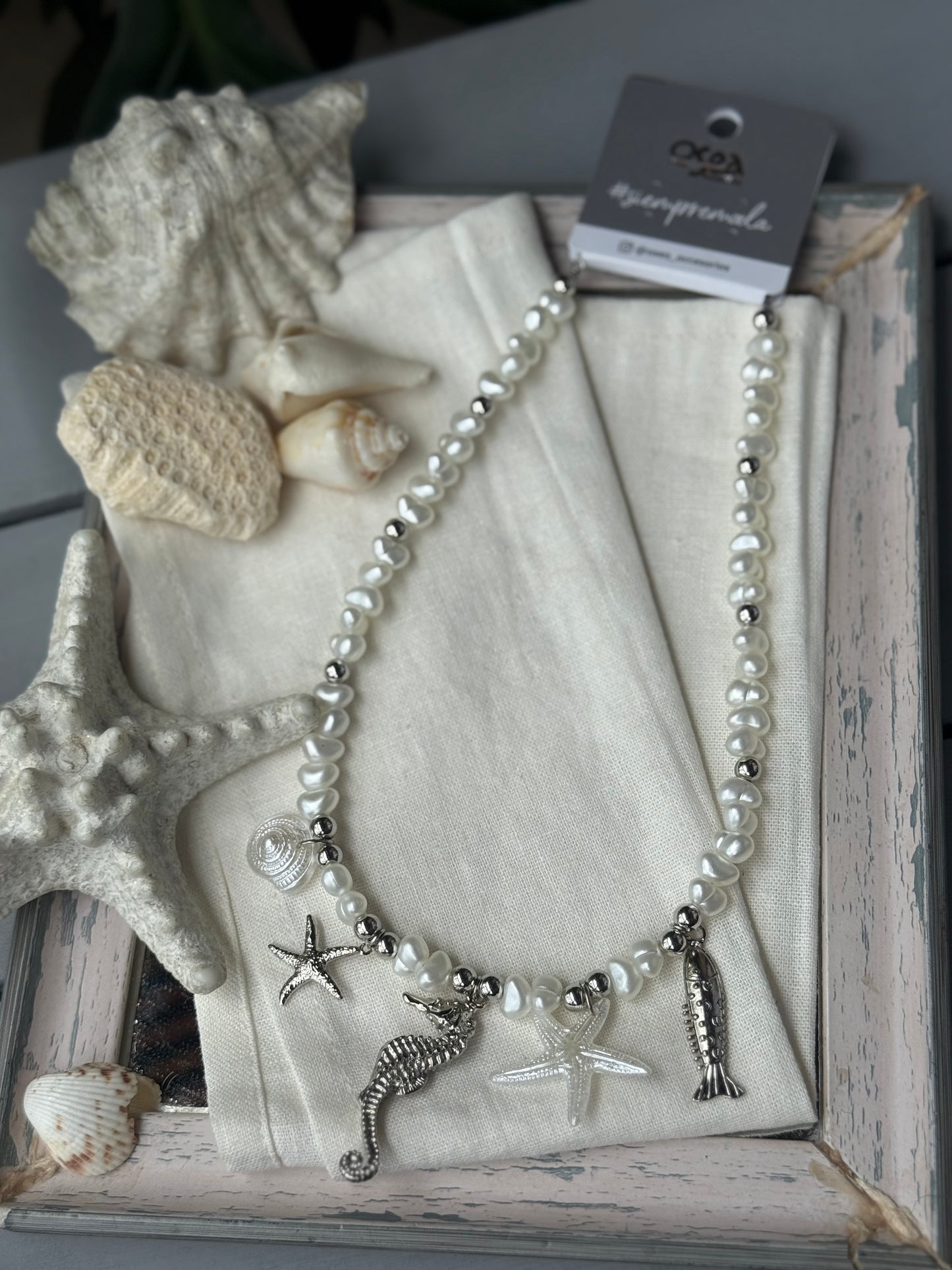 Collar perlas dijes de mar en fantasía fina