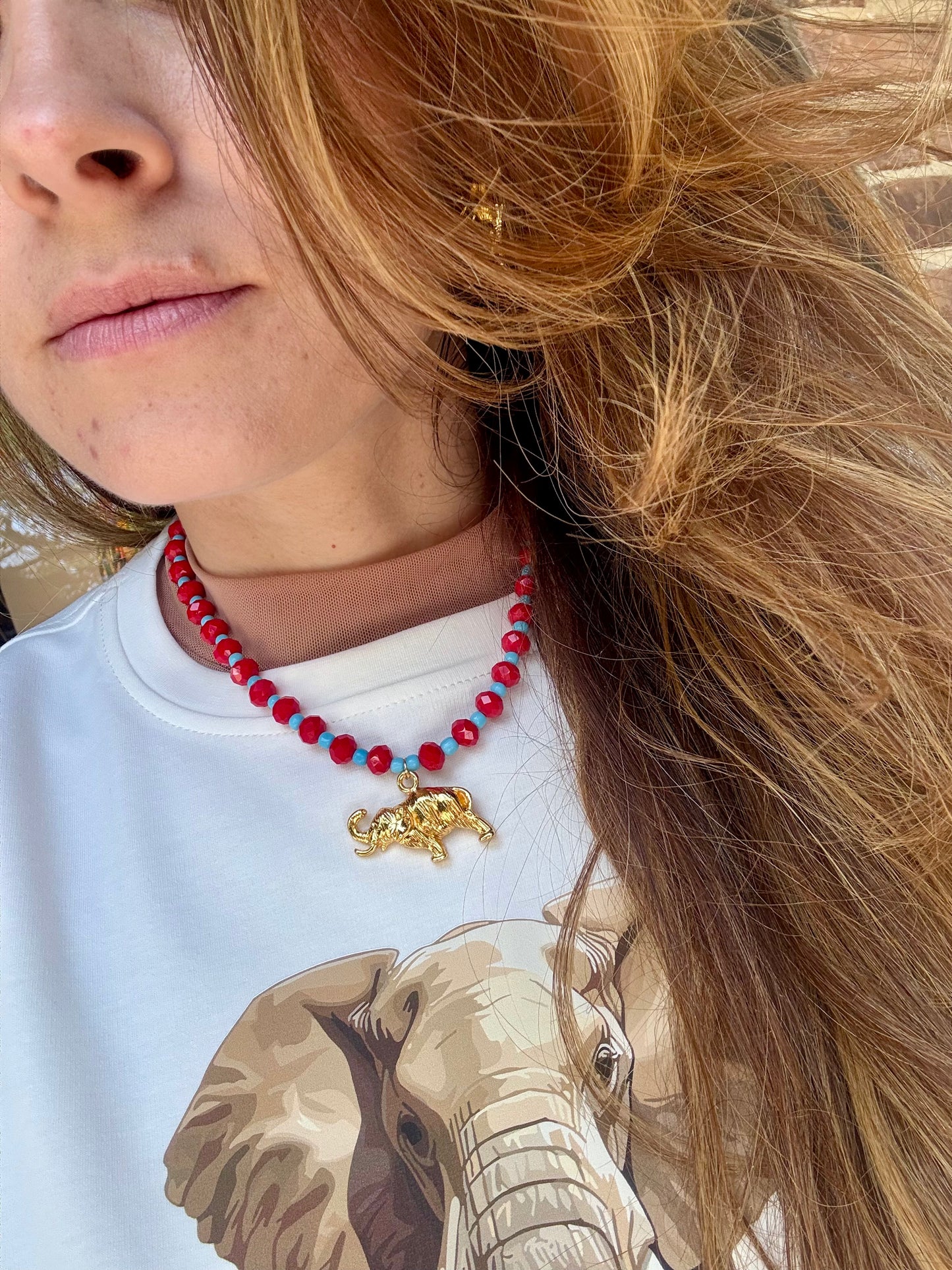 Collar rojo dije elefante