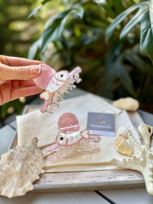 caimán nácar pez rosado hairclip