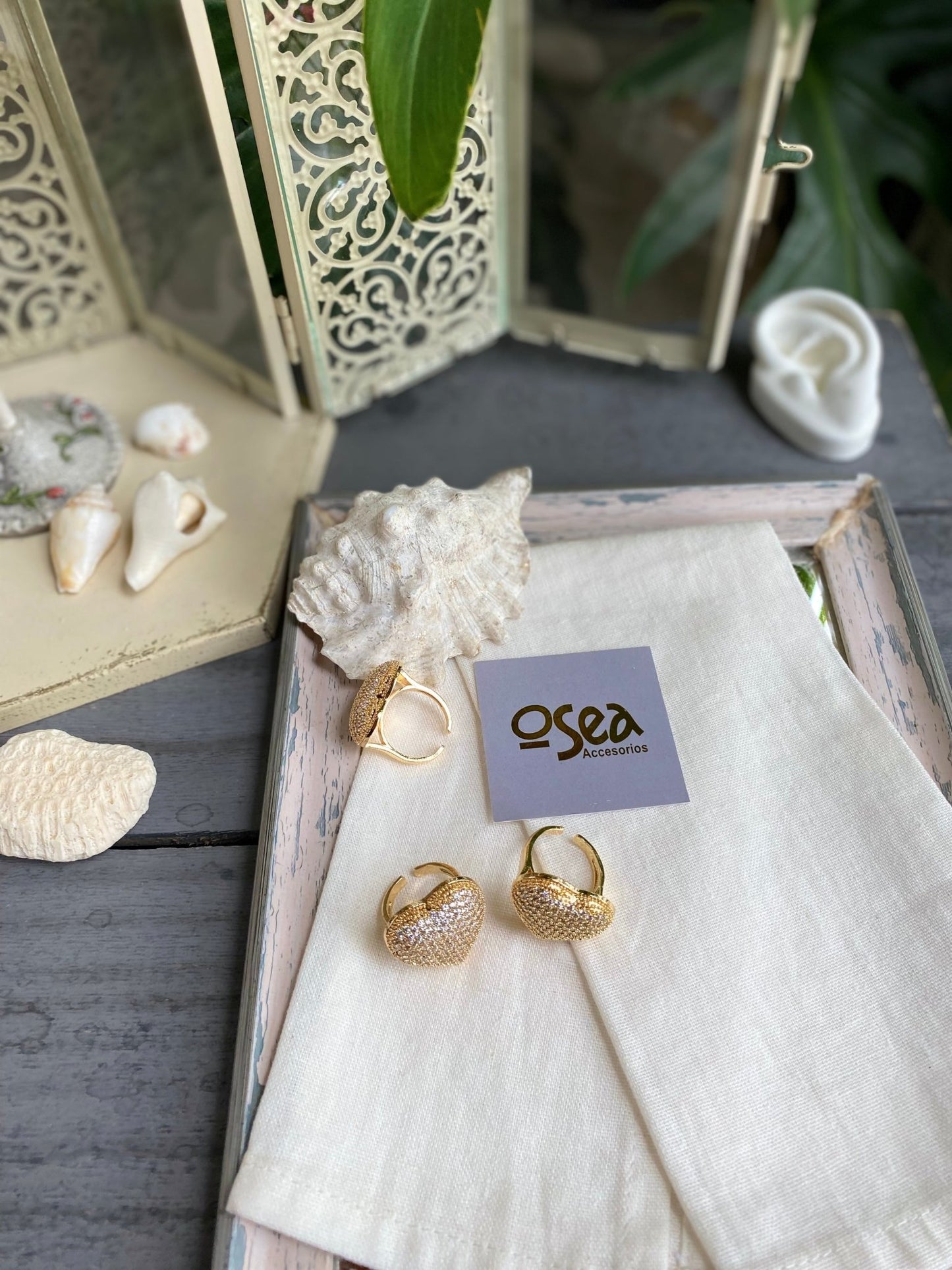 Anillo graduable rodinado corazón y circones - Osea accesorios
