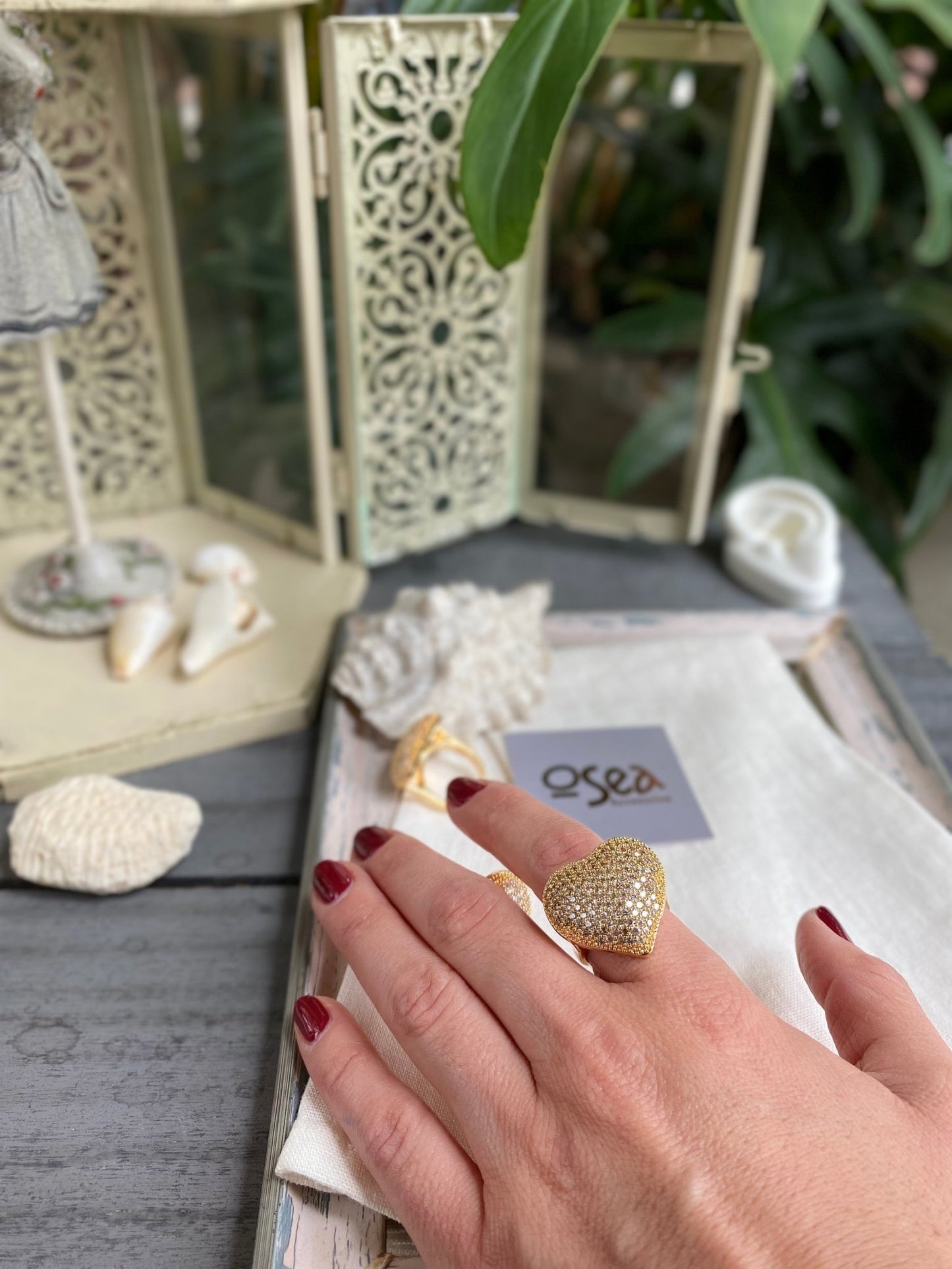 Anillo graduable rodinado corazón y circones - Osea accesorios
