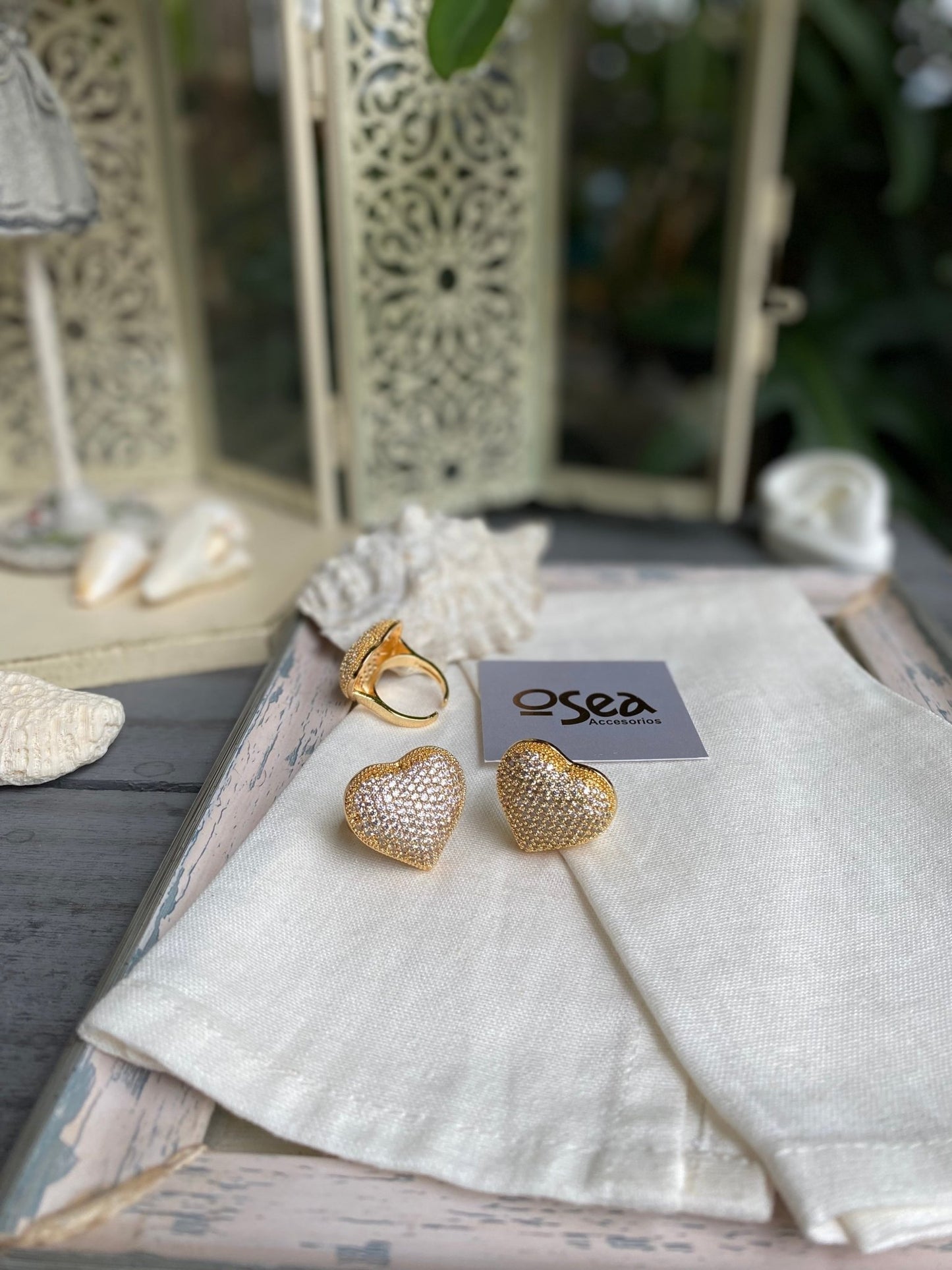 Anillo graduable rodinado corazón y circones - Osea accesorios
