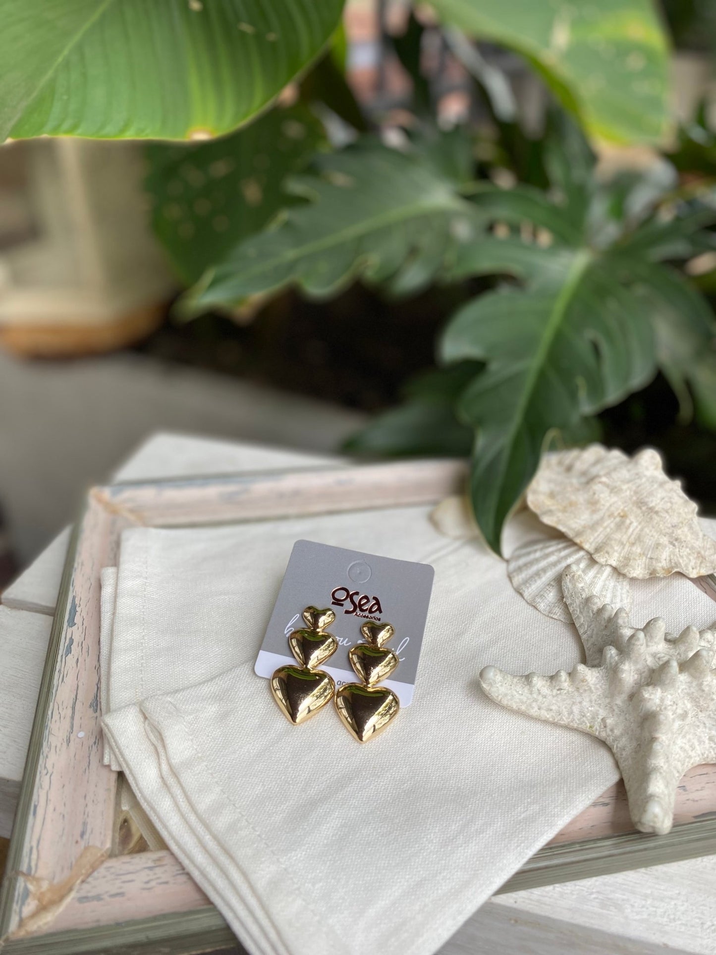 Arete rodinado tres corazones - Osea accesorios