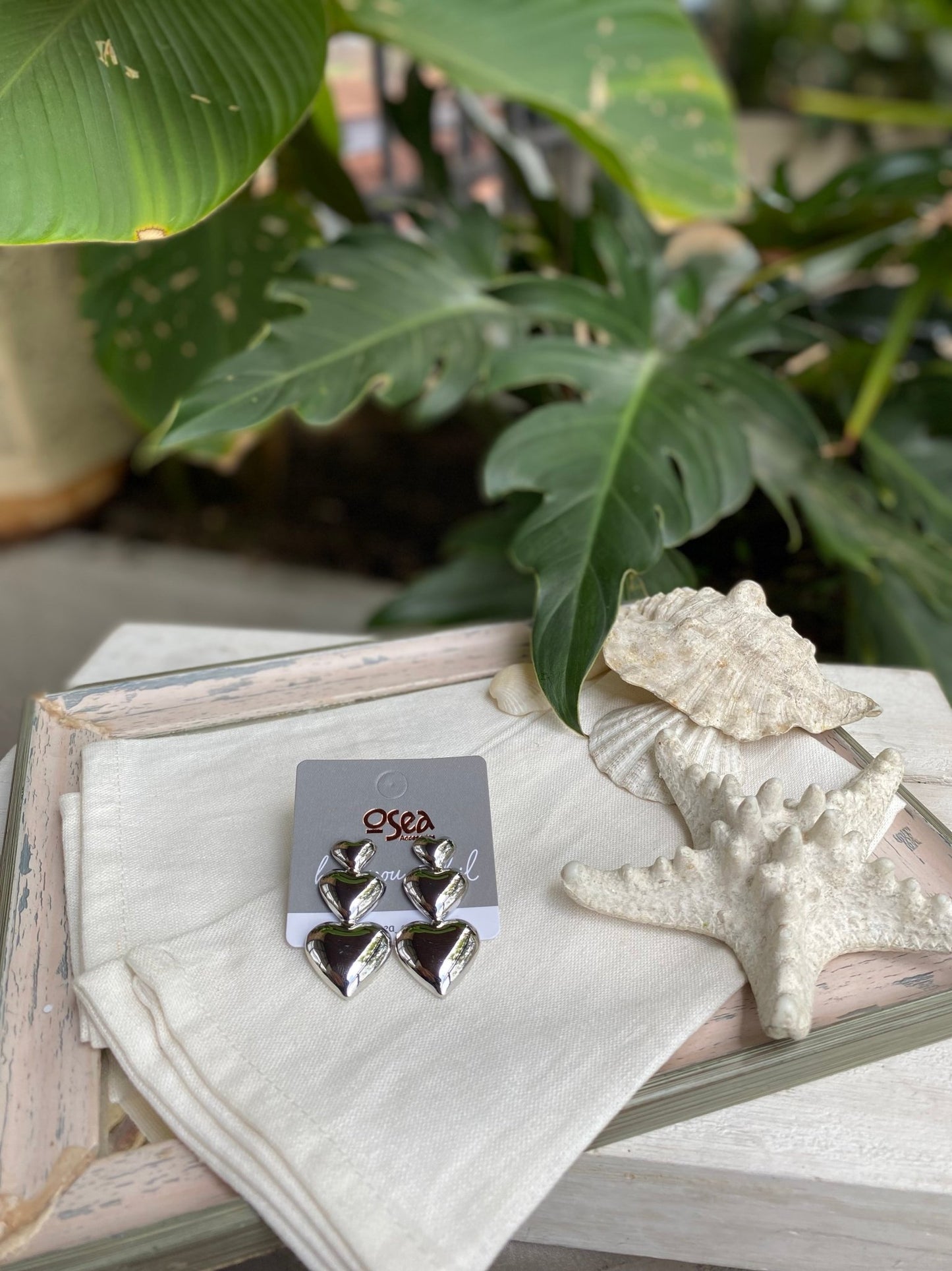 Arete rodinado tres corazones - Osea accesorios