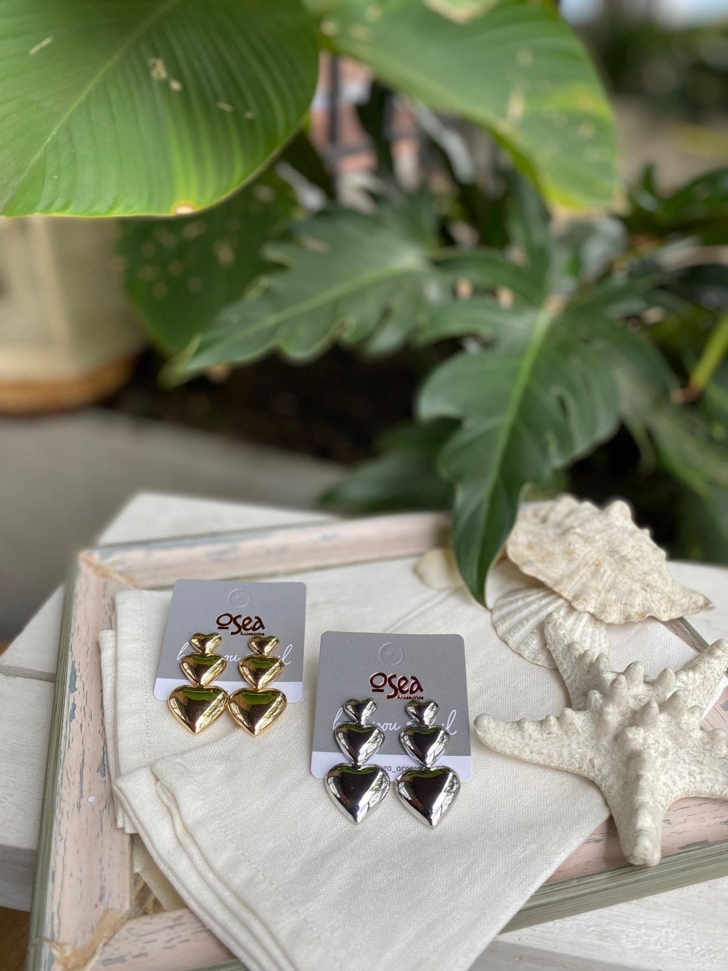 Arete rodinado tres corazones - Osea accesorios