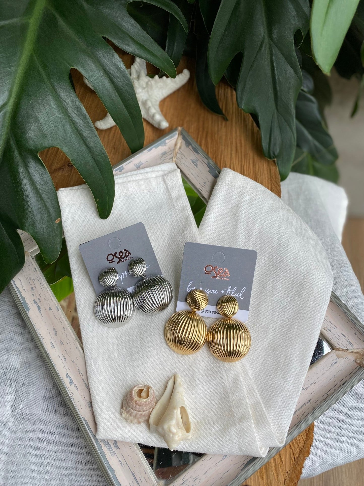 Aretes en fantasía doble bola rayada - Osea accesorios