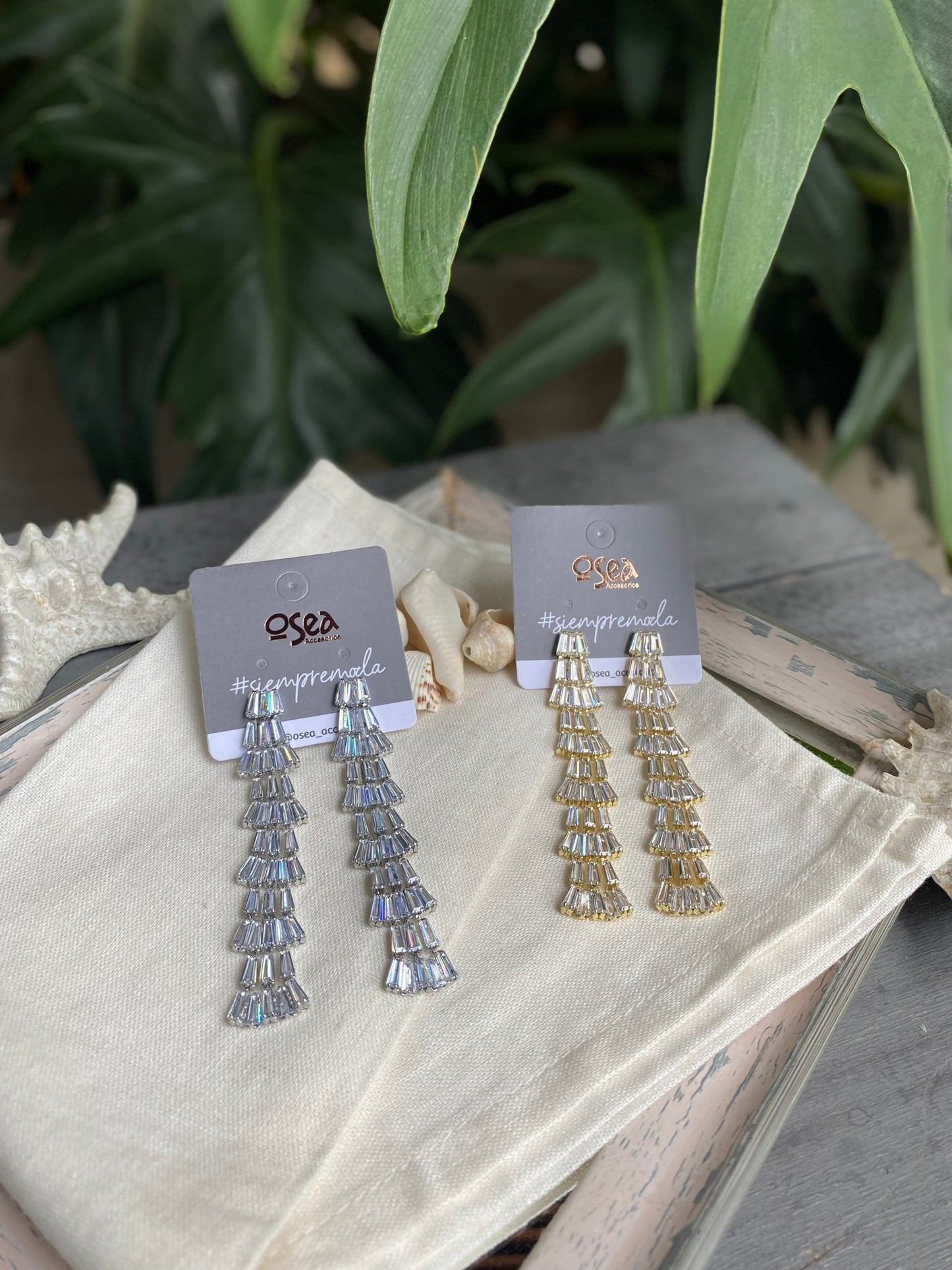 Aretes largos rodinados con piedras - Osea accesorios
