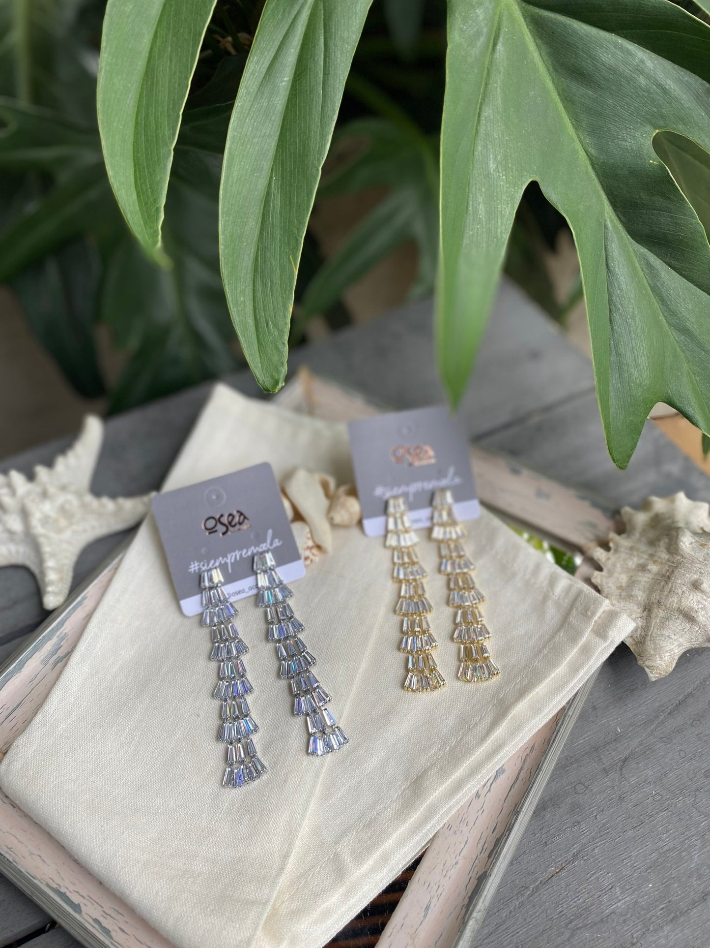Aretes largos rodinados con piedras - Osea accesorios