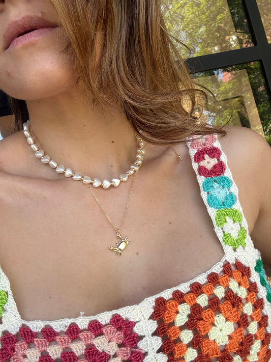 Collar doble Choker corazones y cadena cangrejo