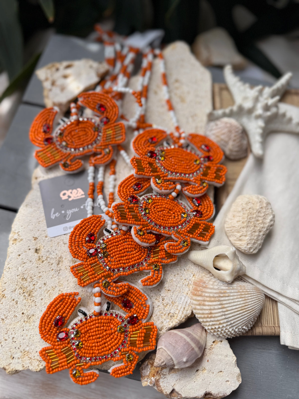 Collar largo cangrejo tejido plano