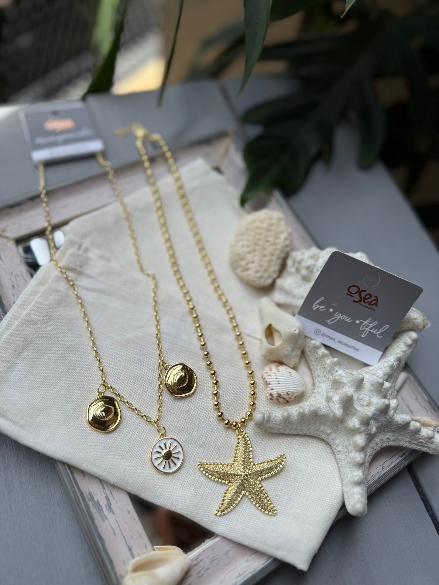 Collar rodinado doble dijes marinos