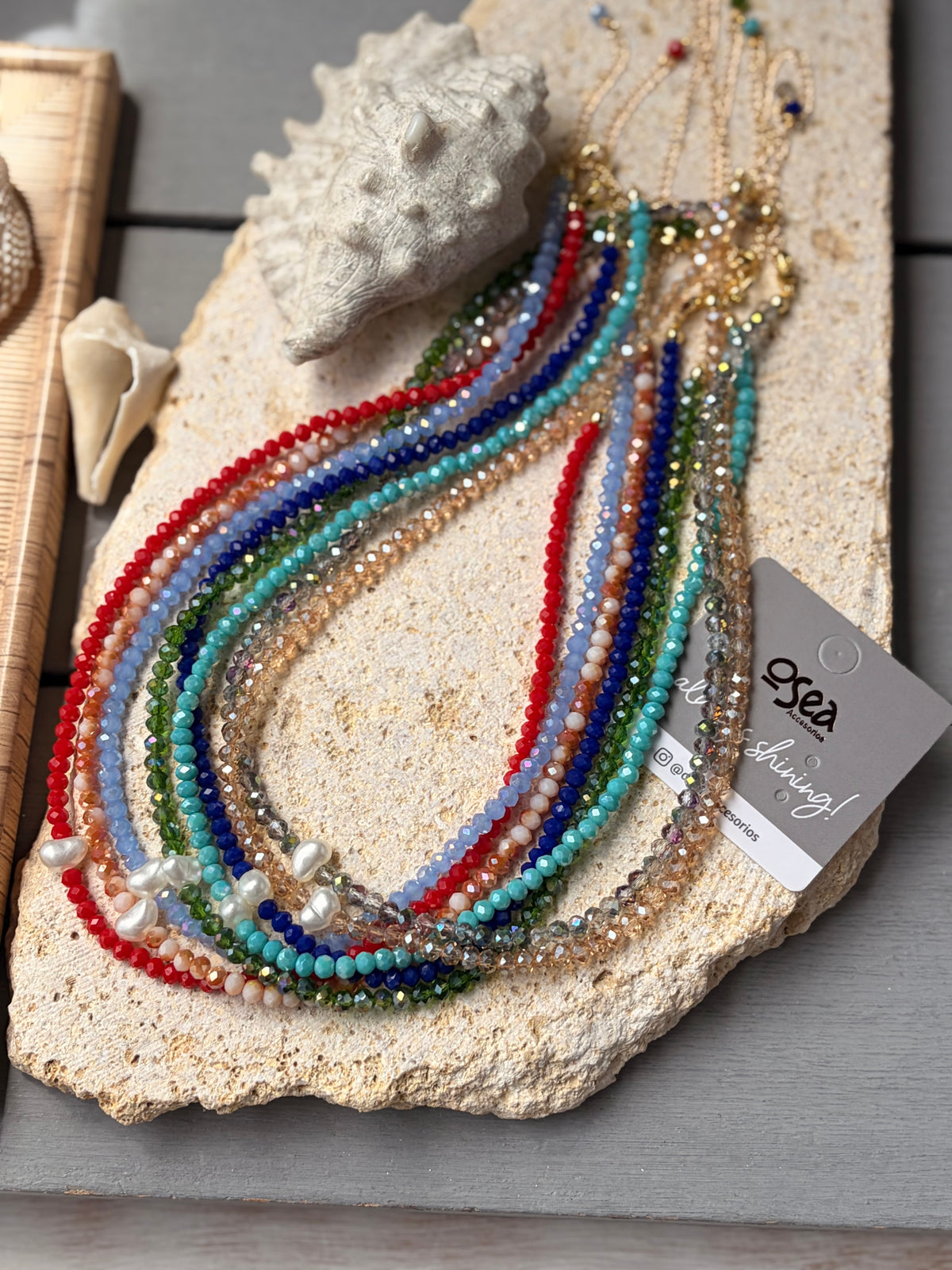 Collar en piedras murano pequeñas dije perla