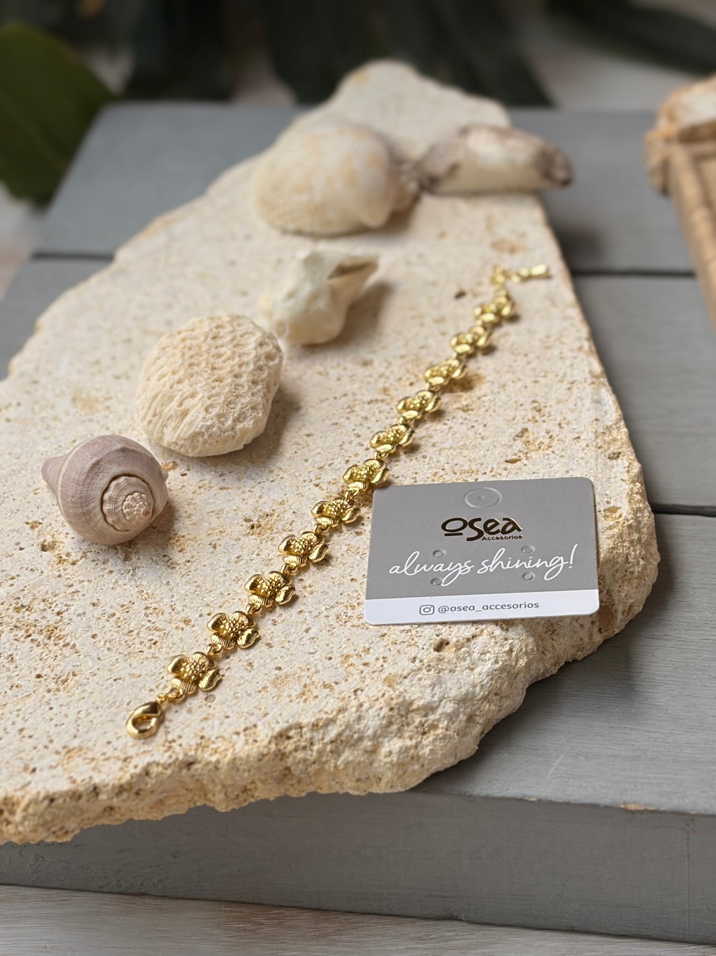 Pulsera rodinada flores y broche