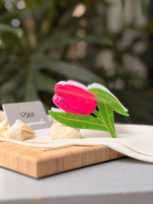 Caimá hair clip de tulipán tipo nácar