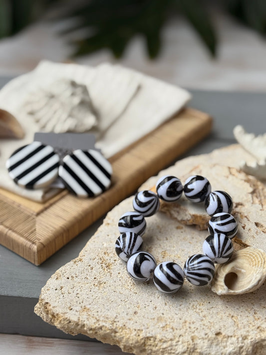 Pulsera bolas efecto cebra