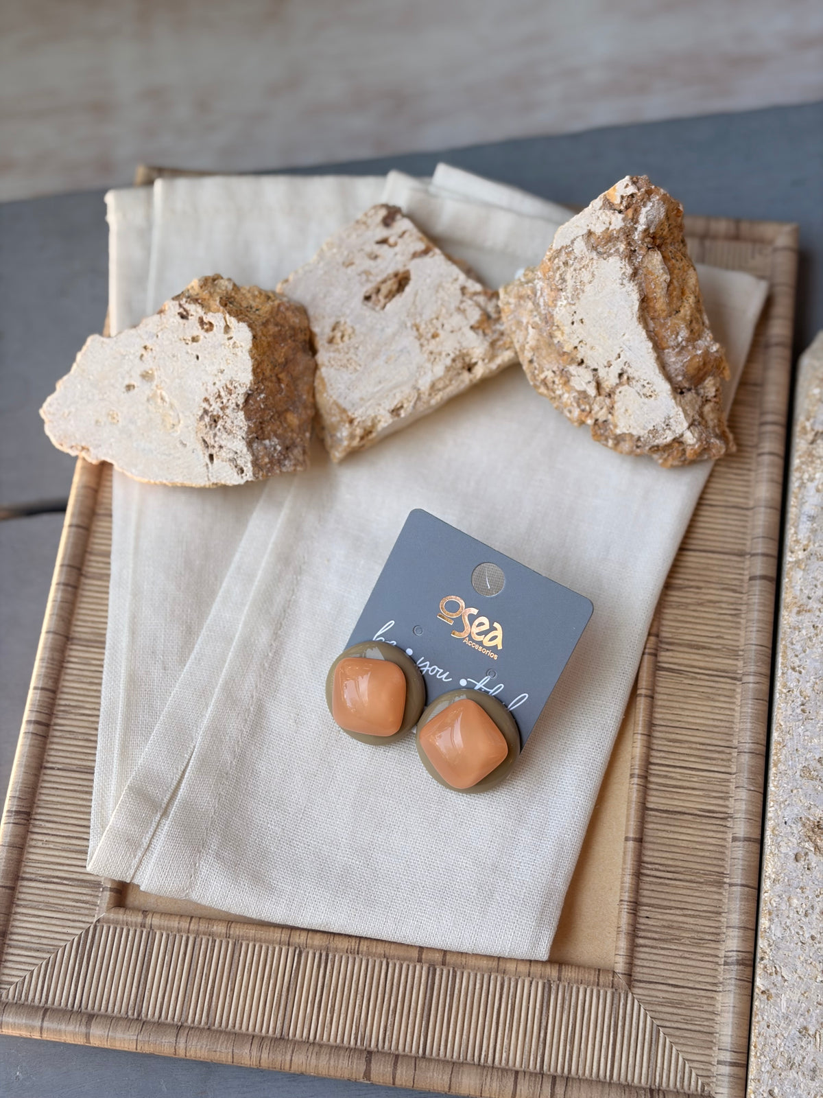 Topos en resina beige centro mandarina