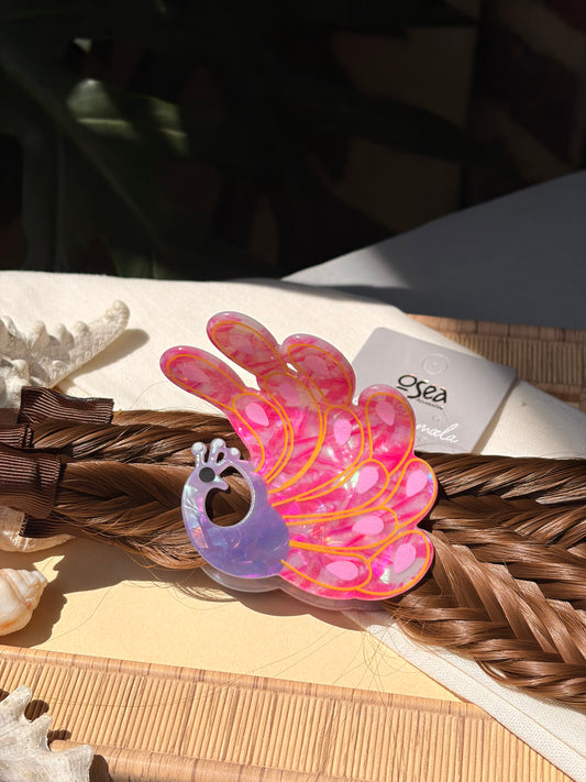 Caimán hair clip pavo real tipo nácar