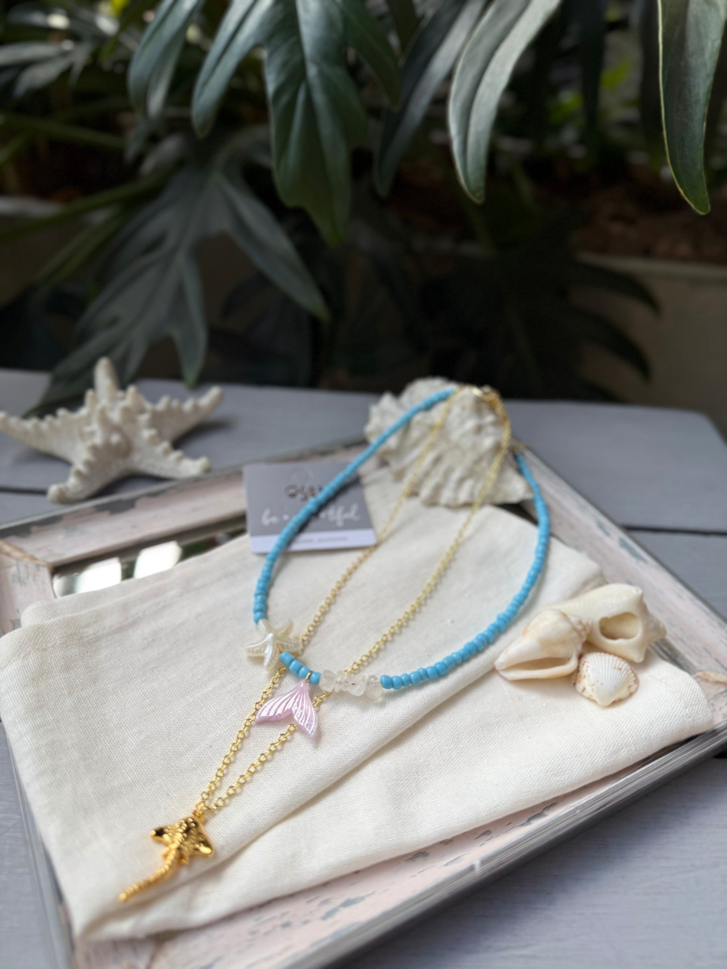 Collar doble azul dije mantarraya