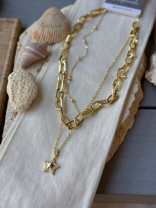 Cadena rodinada triple dije estrella