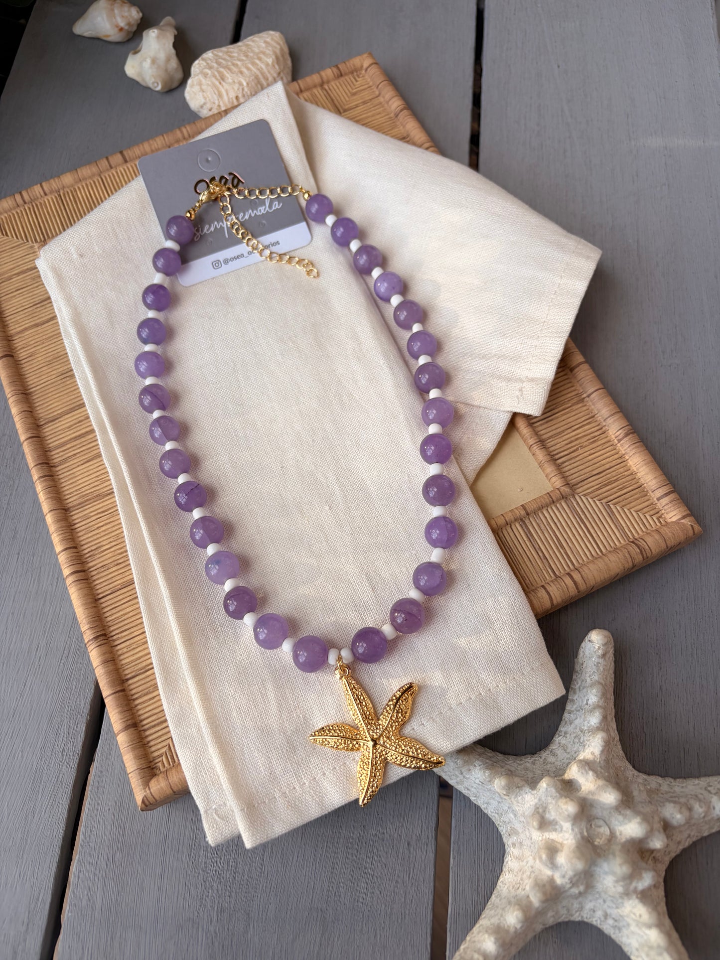 Collar bolas cristal y dije animales