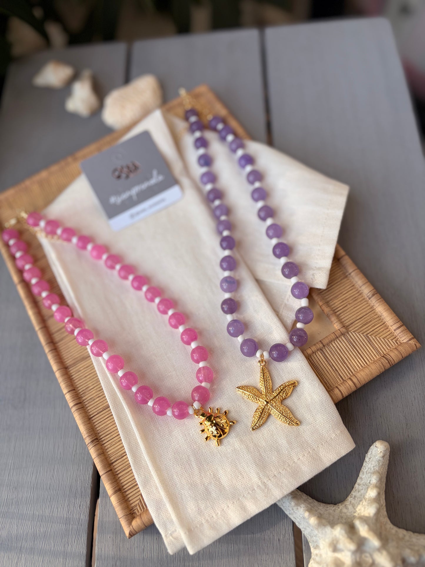 Collar bolas cristal y dije animales