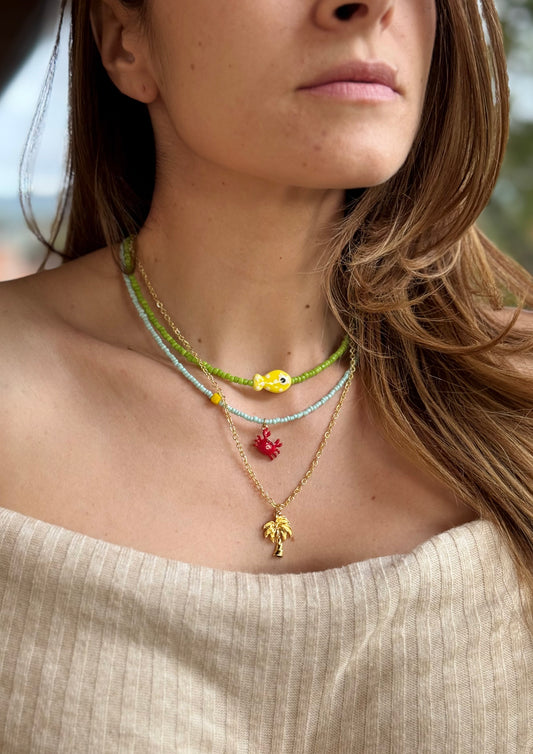 Collar triple palmera y pez